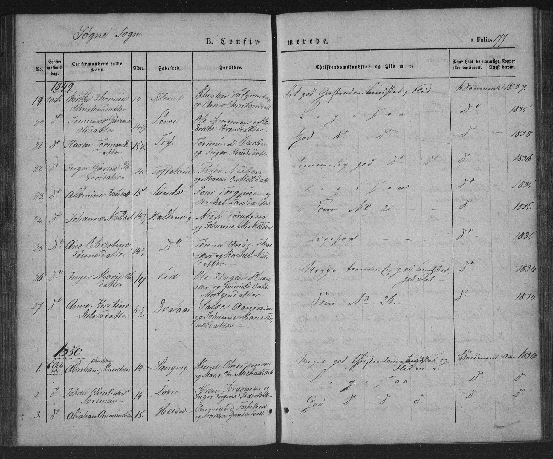 Søgne sokneprestkontor, AV/SAK-1111-0037/F/Fa/Fab/L0009: Parish register (official) no. A 9, 1838-1853, p. 177