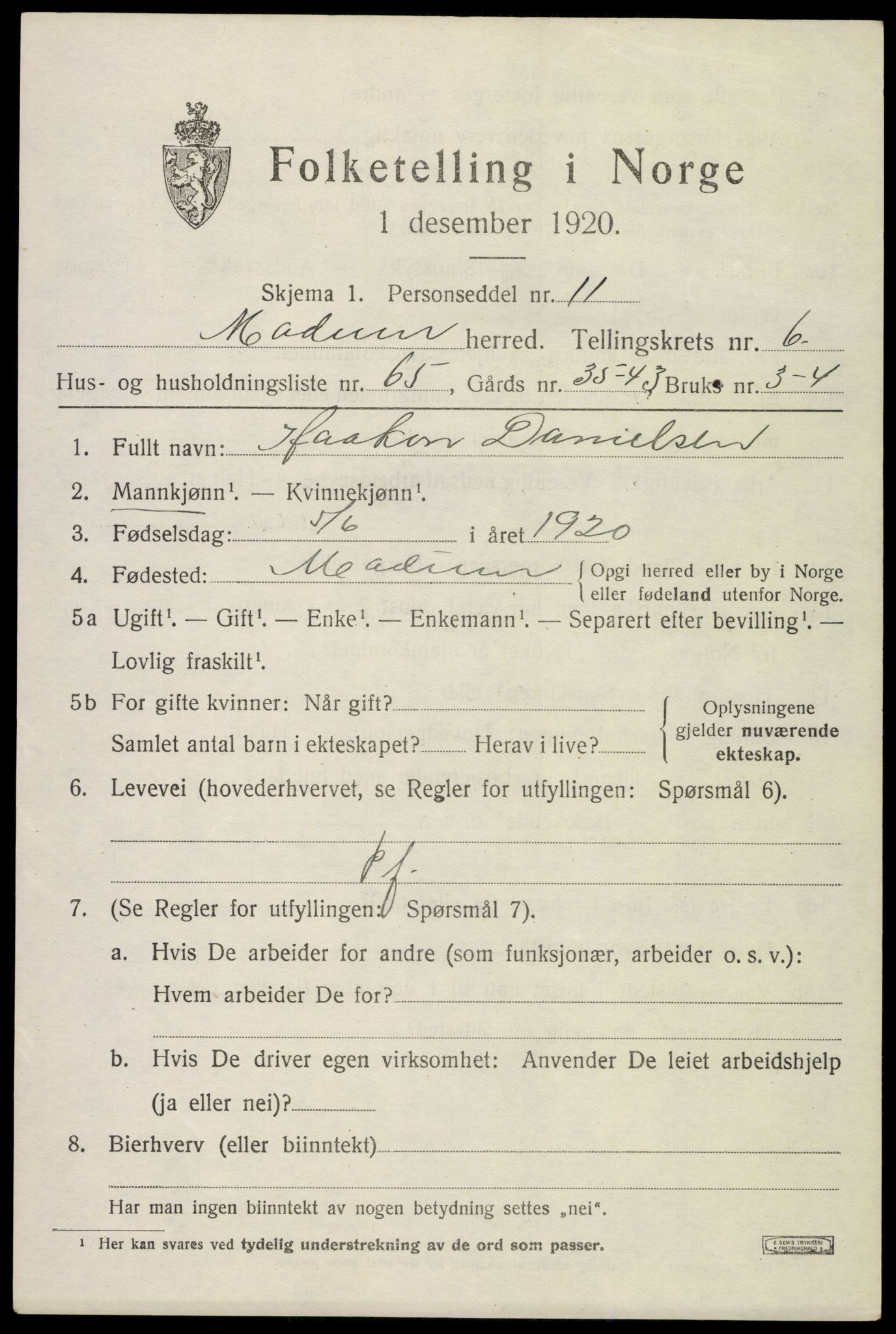 SAKO, 1920 census for Modum, 1920, p. 9657