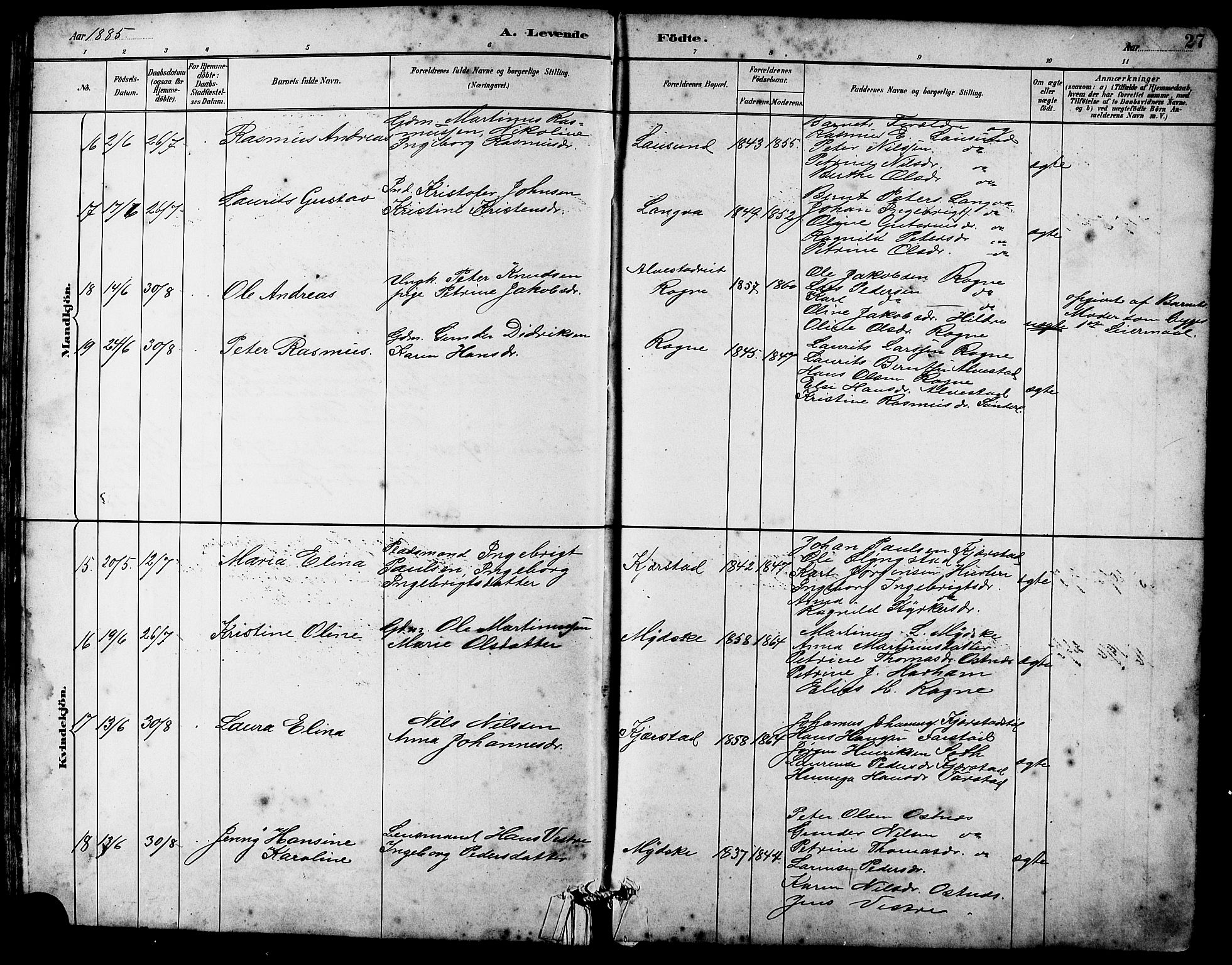 Ministerialprotokoller, klokkerbøker og fødselsregistre - Møre og Romsdal, SAT/A-1454/536/L0510: Parish register (copy) no. 536C05, 1881-1898, p. 27