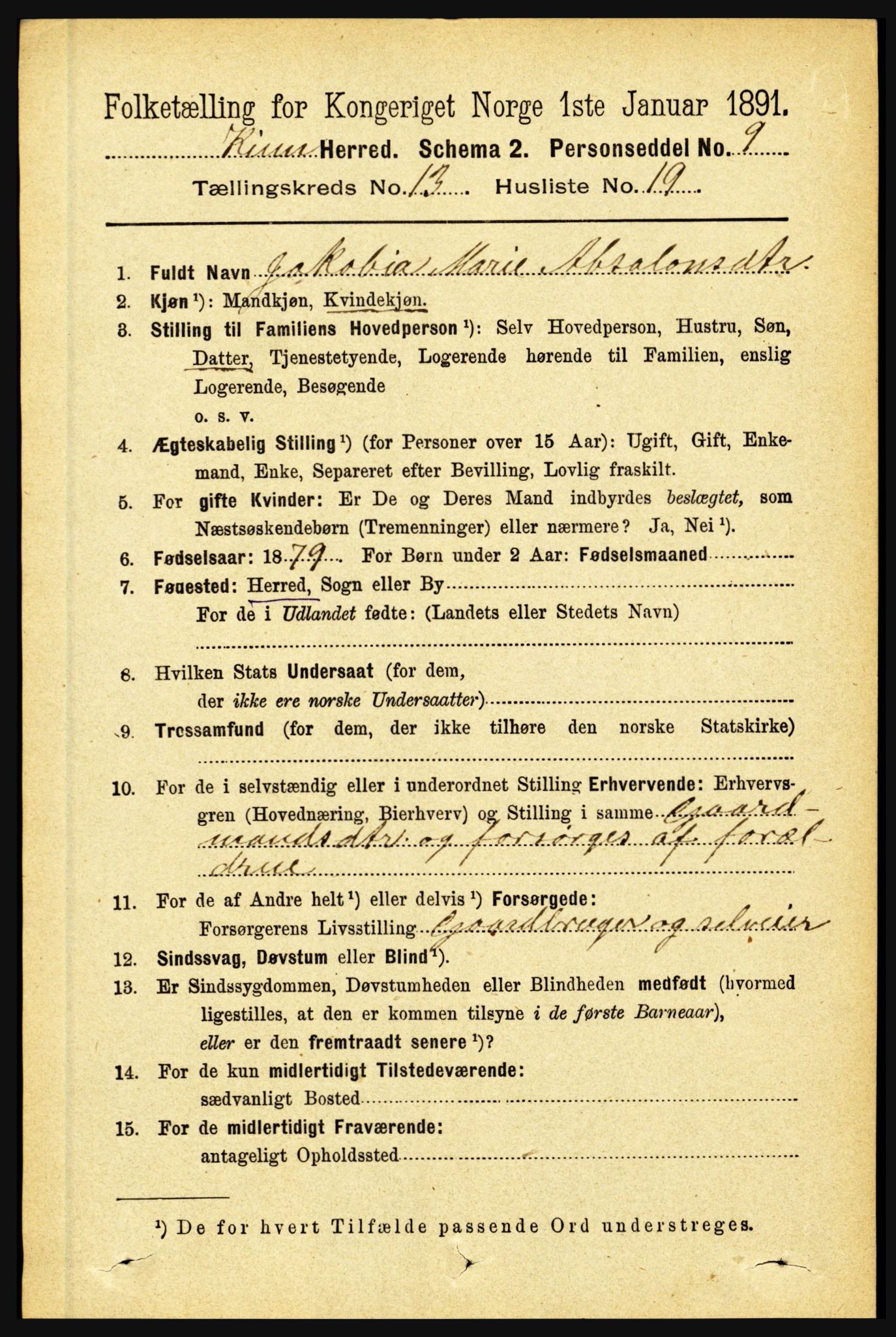 RA, 1891 census for 1437 Kinn, 1891, p. 5195
