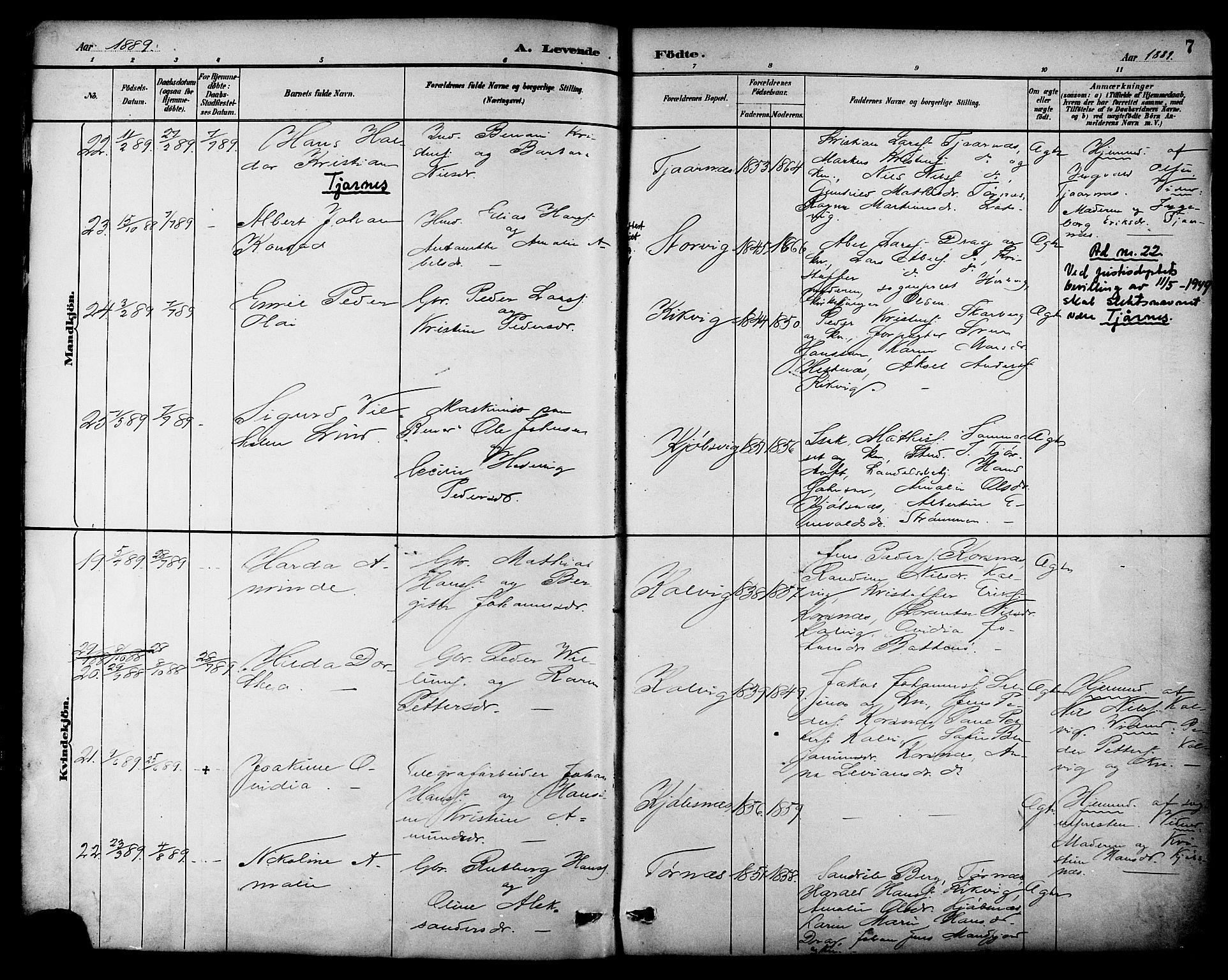 Ministerialprotokoller, klokkerbøker og fødselsregistre - Nordland, AV/SAT-A-1459/861/L0869: Parish register (official) no. 861A04, 1889-1903, p. 7