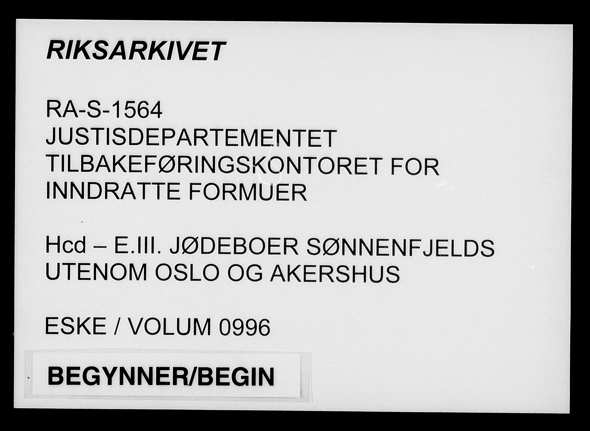 Justisdepartementet, Tilbakeføringskontoret for inndratte formuer, AV/RA-S-1564/H/Hc/Hcd/L0996: --, 1945-1947, p. 1