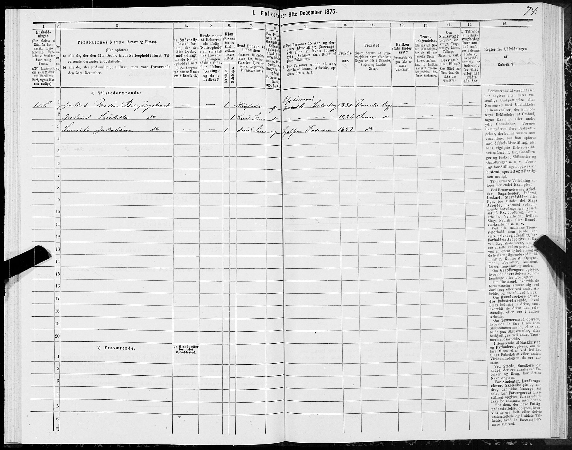 SAT, 1875 census for 1514P Sande, 1875, p. 2074