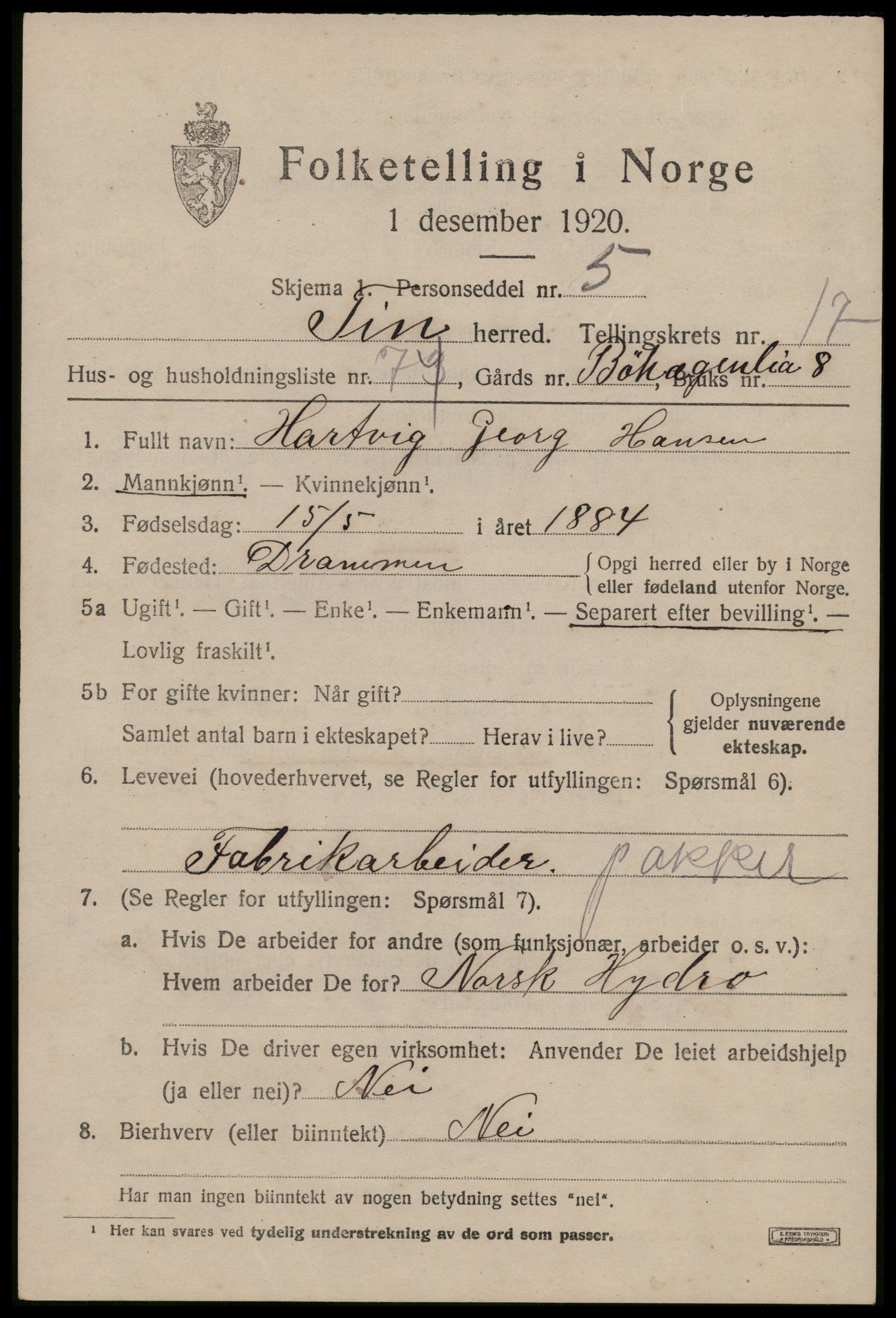 SAKO, 1920 census for Tinn, 1920, p. 20384