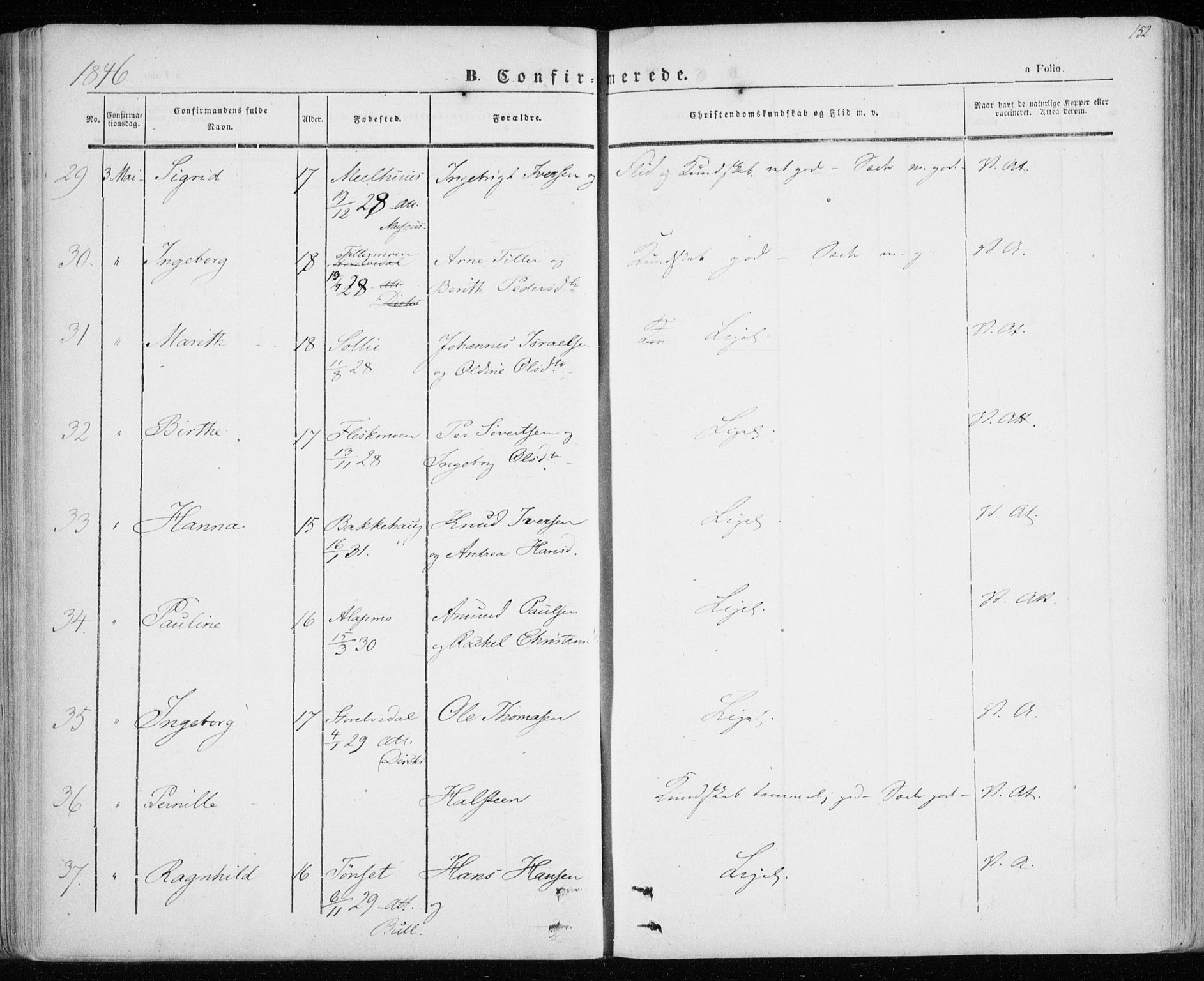 Lenvik sokneprestembete, AV/SATØ-S-1310/H/Ha/Haa/L0006kirke: Parish register (official) no. 6, 1845-1854, p. 152