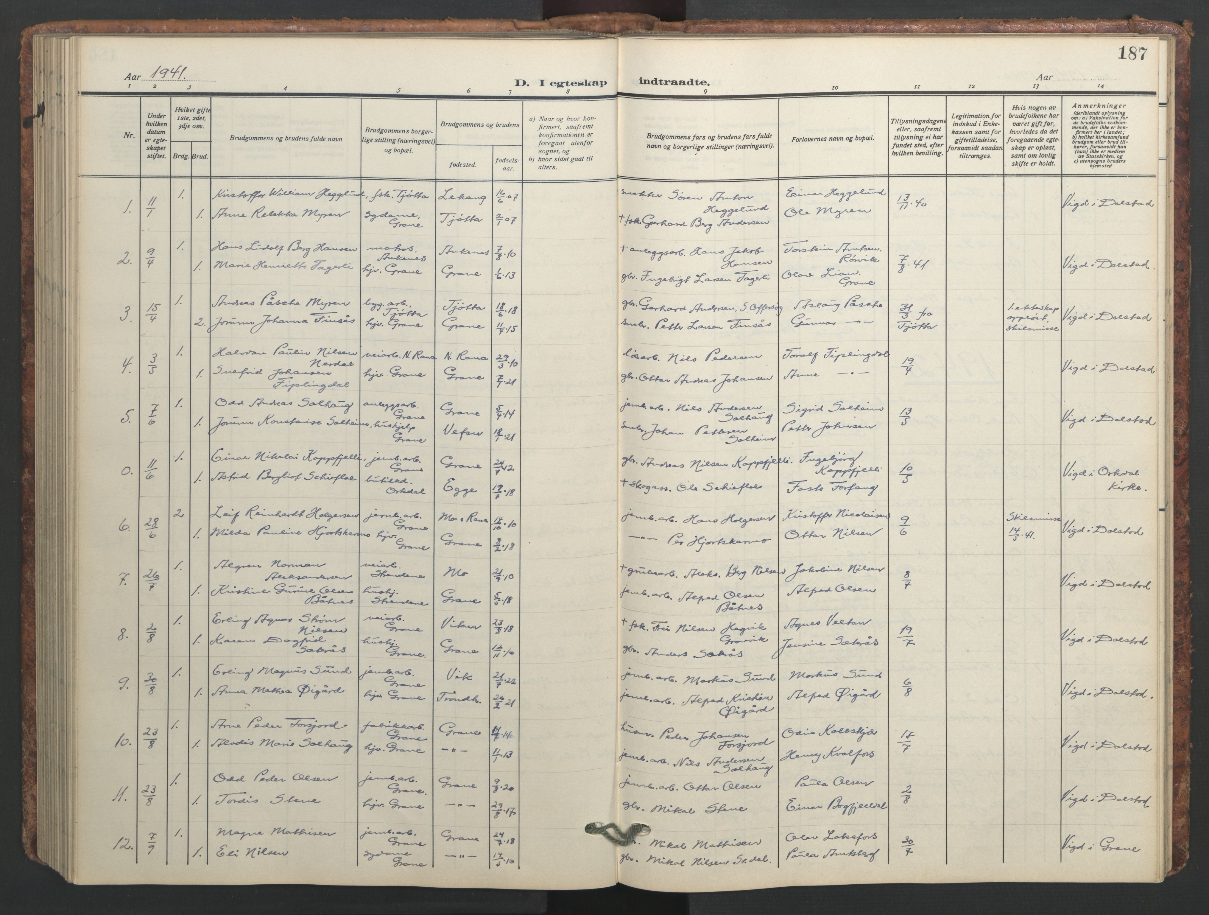 Ministerialprotokoller, klokkerbøker og fødselsregistre - Nordland, AV/SAT-A-1459/824/L0341: Parish register (copy) no. 824C01, 1916-1957, p. 187