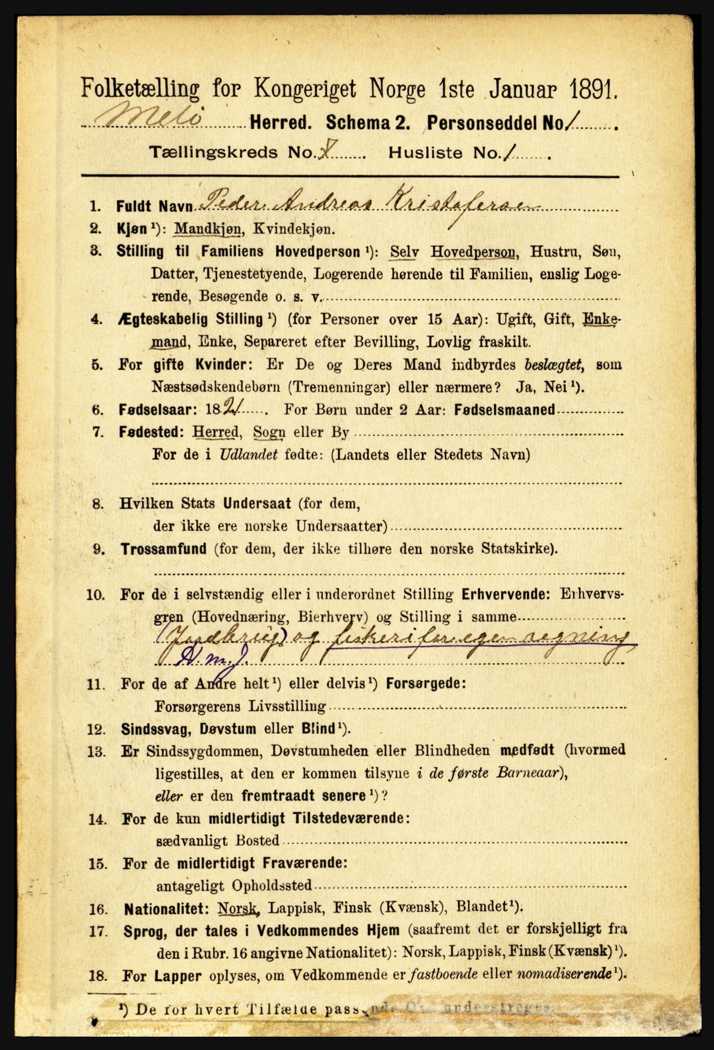 RA, 1891 census for 1837 Meløy, 1891, p. 2861