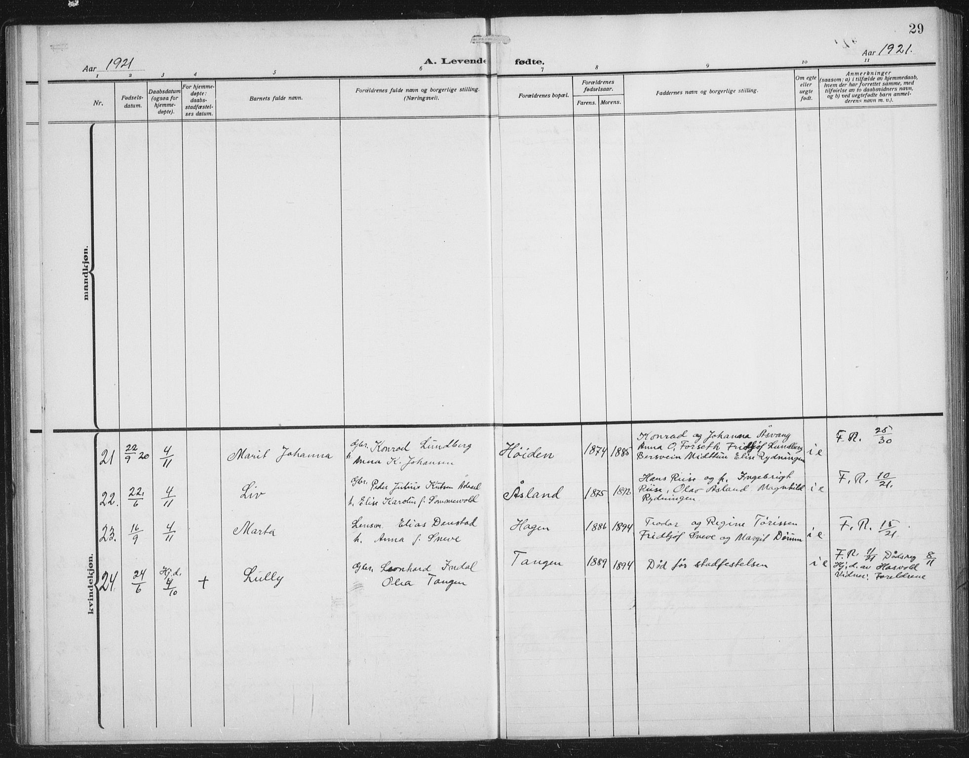 Målselv sokneprestembete, AV/SATØ-S-1311/G/Ga/Gab/L0009klokker: Parish register (copy) no. 9, 1913-1941, p. 29
