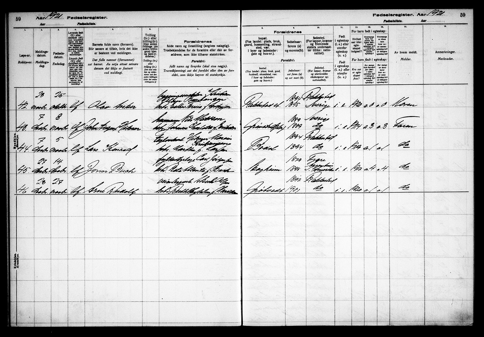 Rakkestad prestekontor Kirkebøker, AV/SAO-A-2008/J/Ja/L0001: Birth register no. I 1, 1916-1936, p. 59