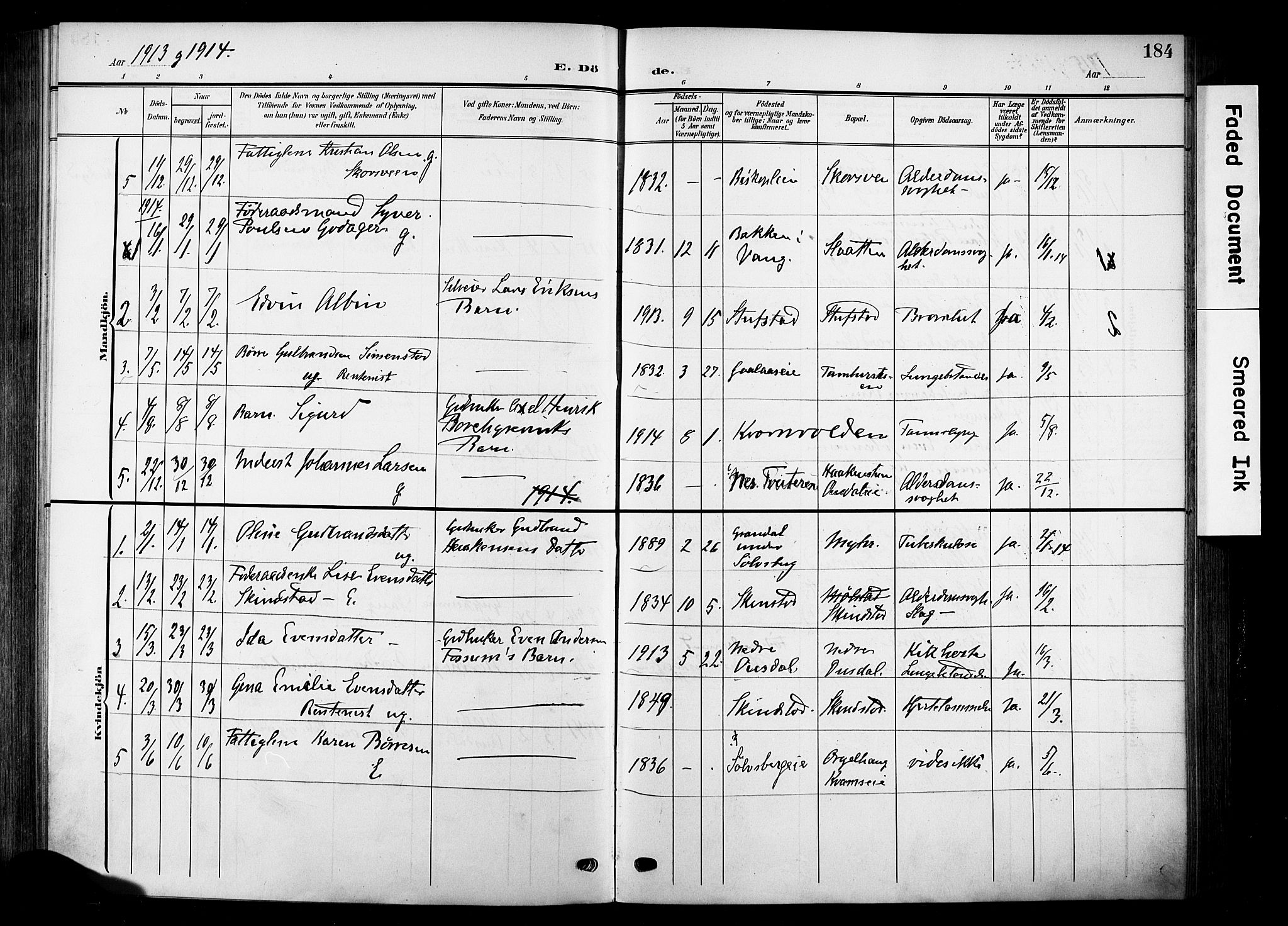 Nes prestekontor, Hedmark, SAH/PREST-020/K/Ka/L0014: Parish register (official) no. 14, 1906-1929, p. 184