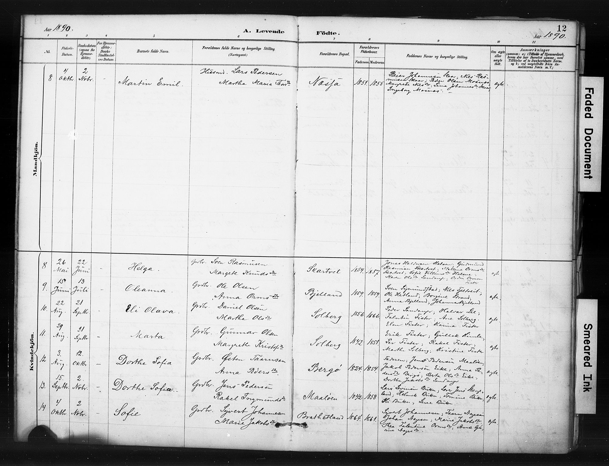 Hjelmeland sokneprestkontor, SAST/A-101843/01/IV/L0015: Parish register (official) no. A 15, 1887-1910, p. 12