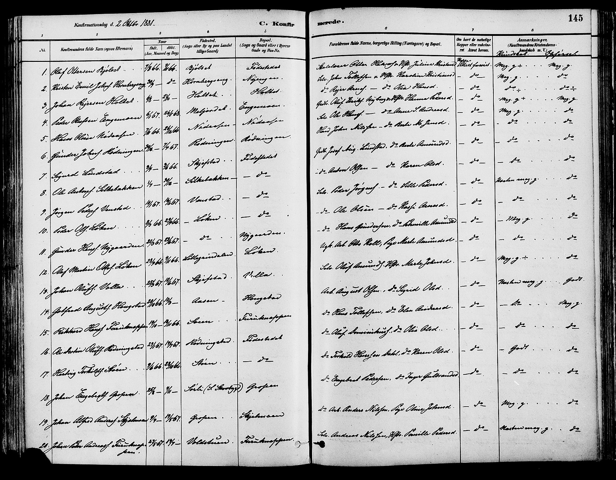 Elverum prestekontor, AV/SAH-PREST-044/H/Ha/Haa/L0013: Parish register (official) no. 13, 1880-1890, p. 145