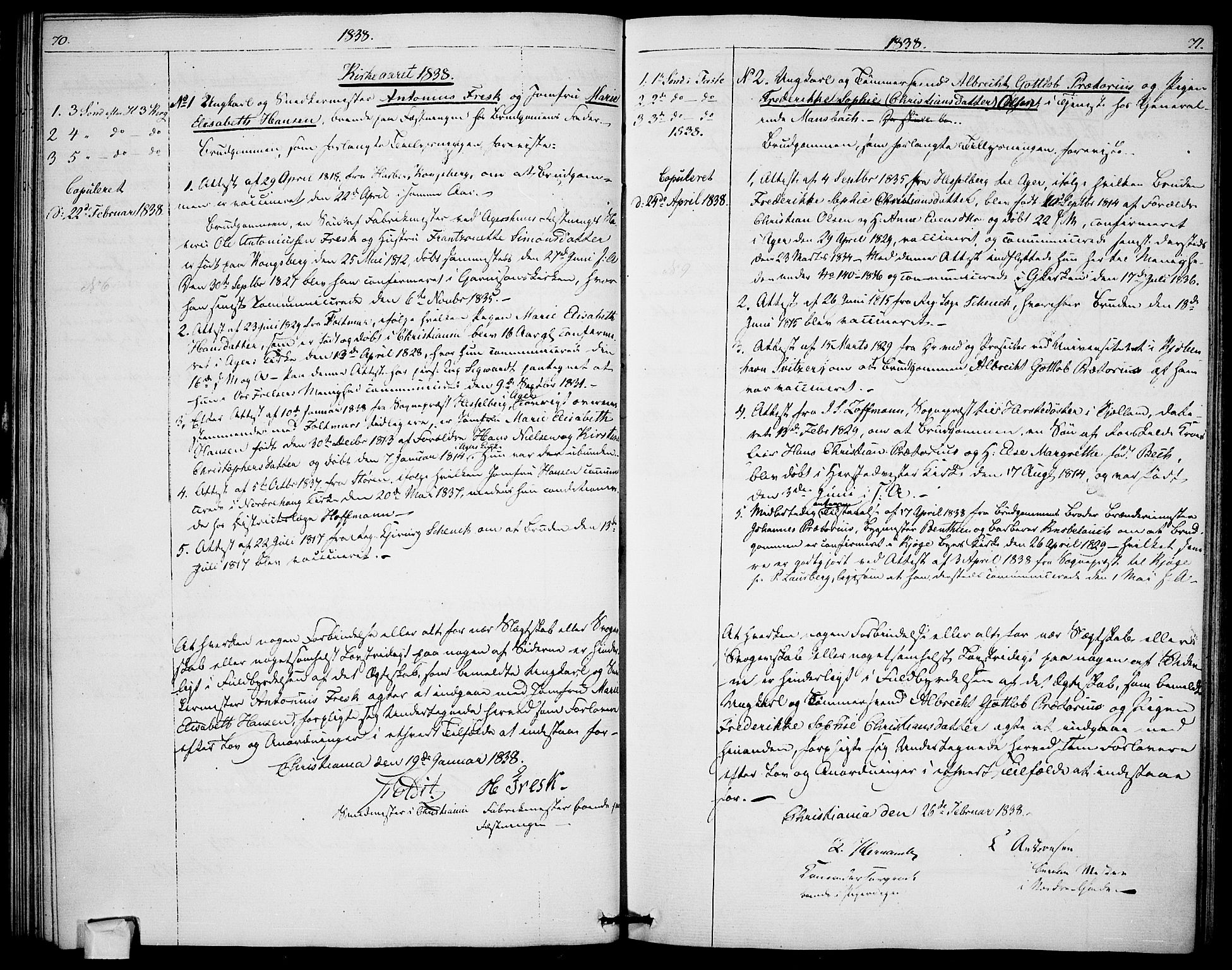 Garnisonsmenigheten Kirkebøker, AV/SAO-A-10846/H/Ha/L0003: Banns register no. I 3, 1835-1840, p. 70-71