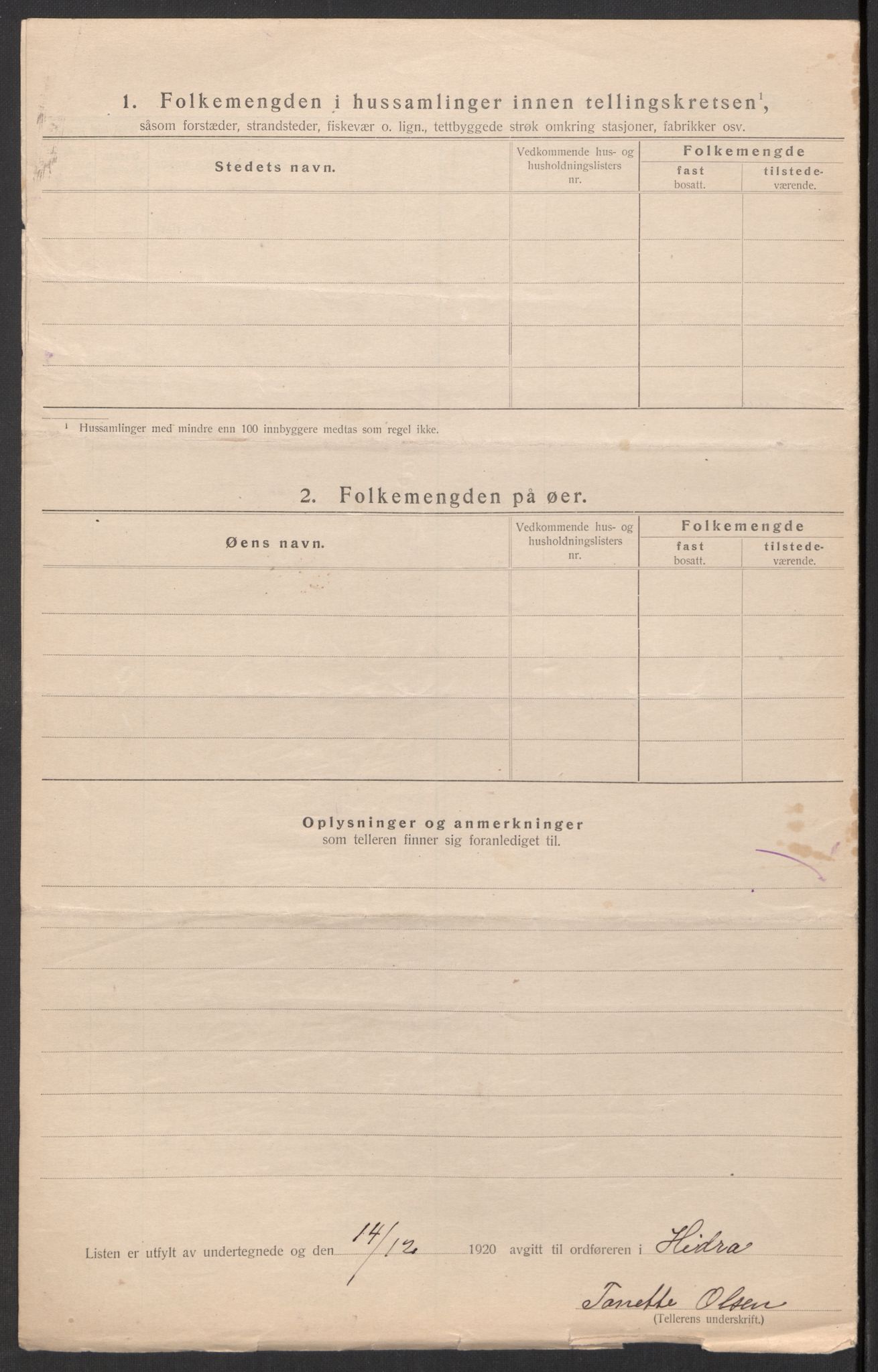 SAK, 1920 census for Hidra, 1920, p. 8