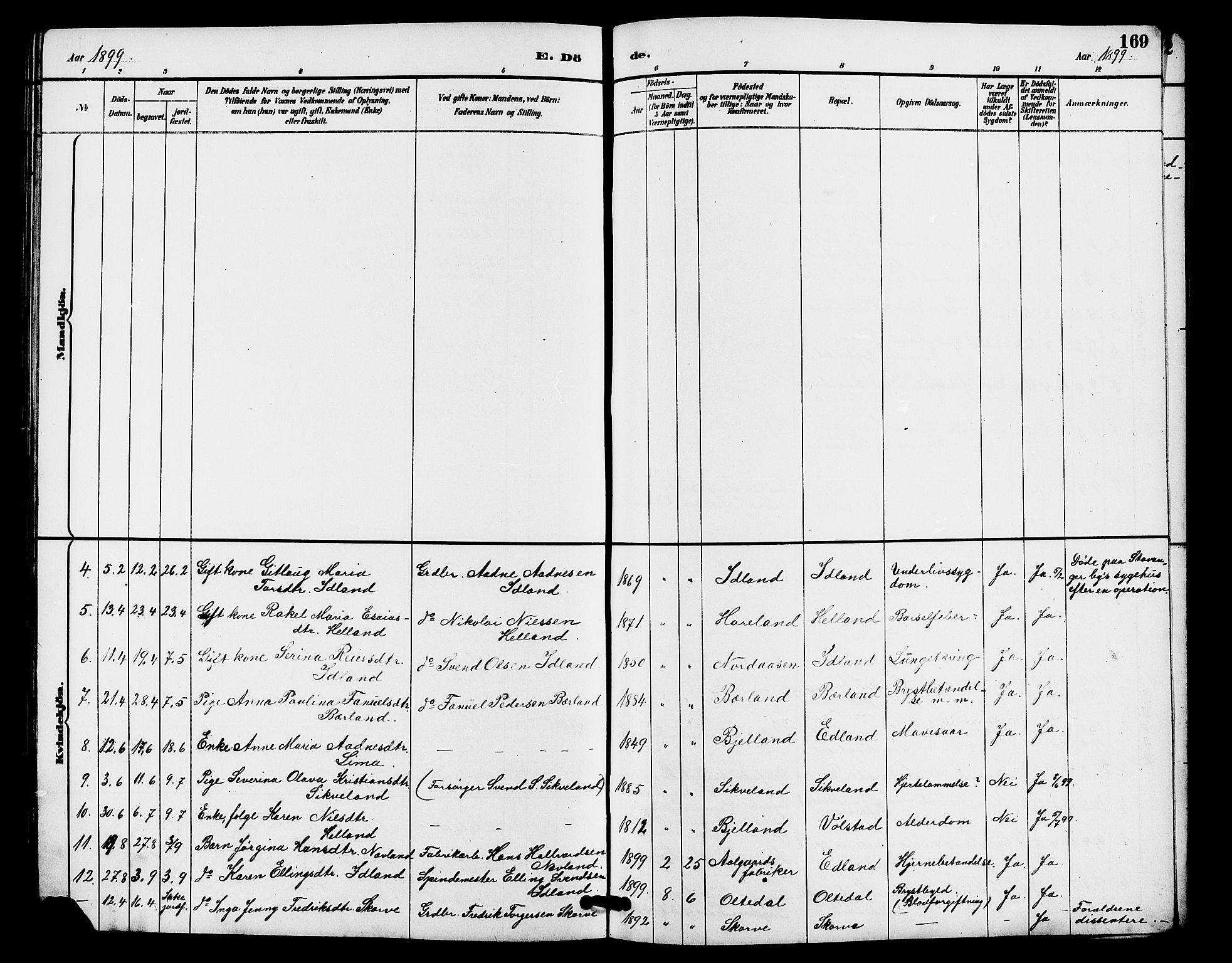 Lye sokneprestkontor, AV/SAST-A-101794/001/30BB/L0008: Parish register (copy) no. B 7, 1887-1901, p. 169