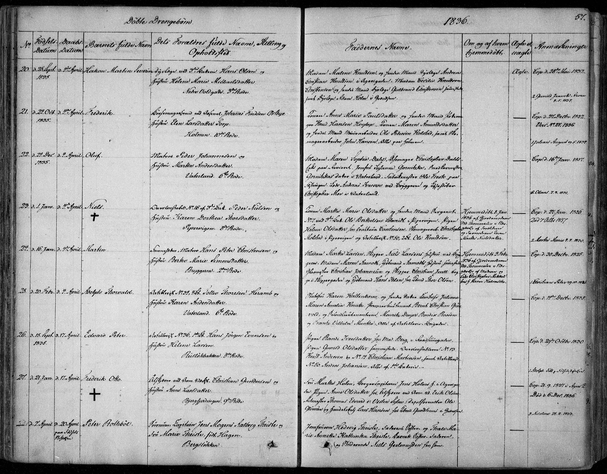 Garnisonsmenigheten Kirkebøker, AV/SAO-A-10846/F/Fa/L0006: Parish register (official) no. 6, 1828-1841, p. 57