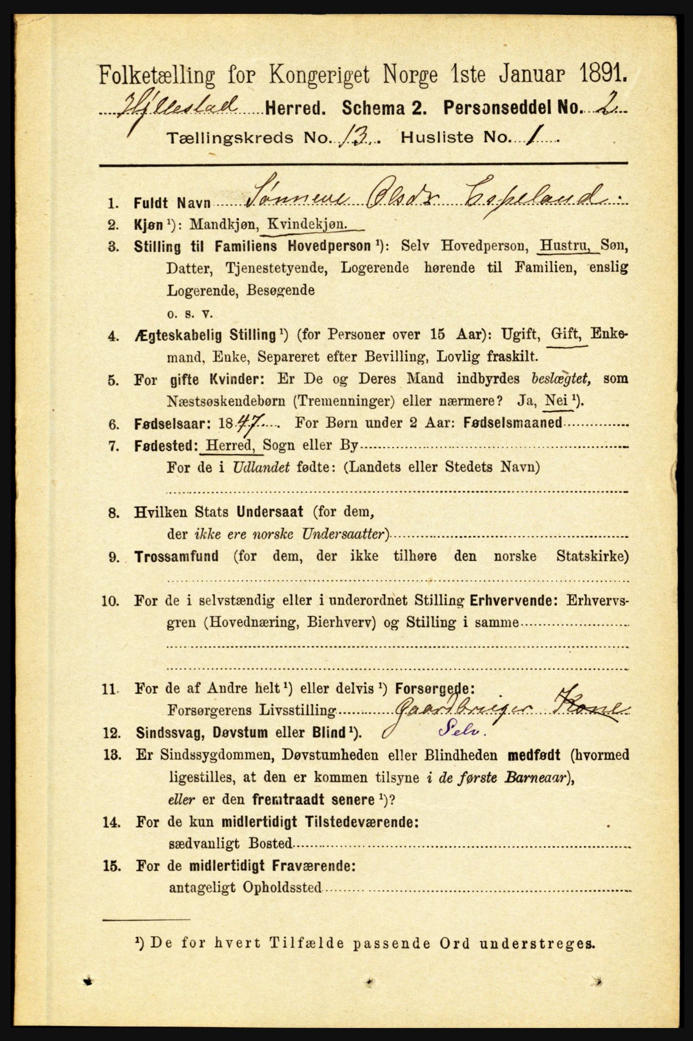 RA, 1891 census for 1413 Hyllestad, 1891, p. 2400