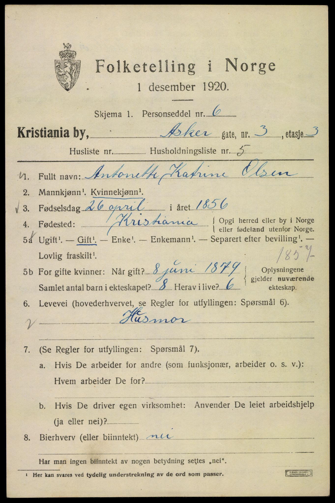 SAO, 1920 census for Kristiania, 1920, p. 146789