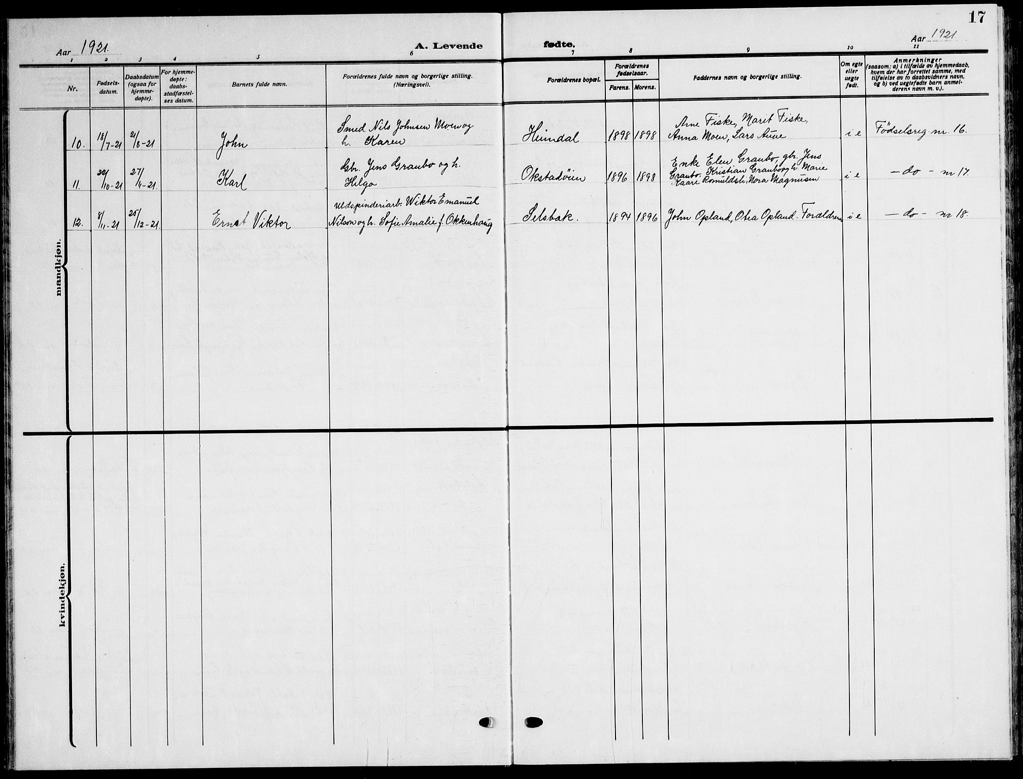 Ministerialprotokoller, klokkerbøker og fødselsregistre - Sør-Trøndelag, AV/SAT-A-1456/621/L0462: Parish register (copy) no. 621C05, 1915-1945, p. 17