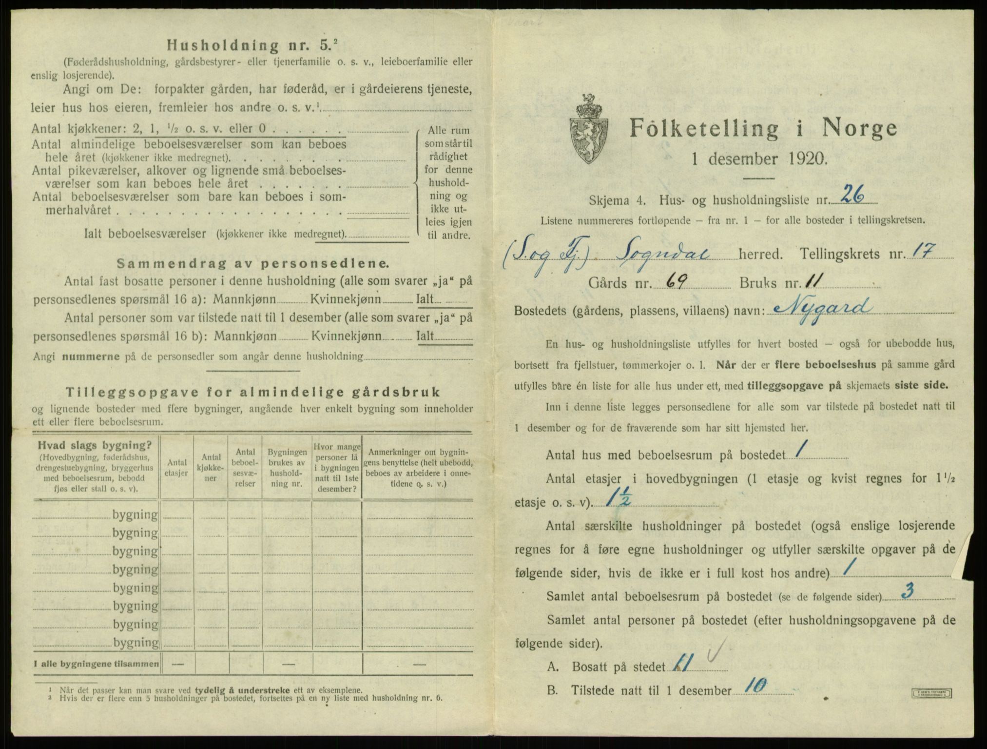 SAB, 1920 census for Sogndal, 1920, p. 939