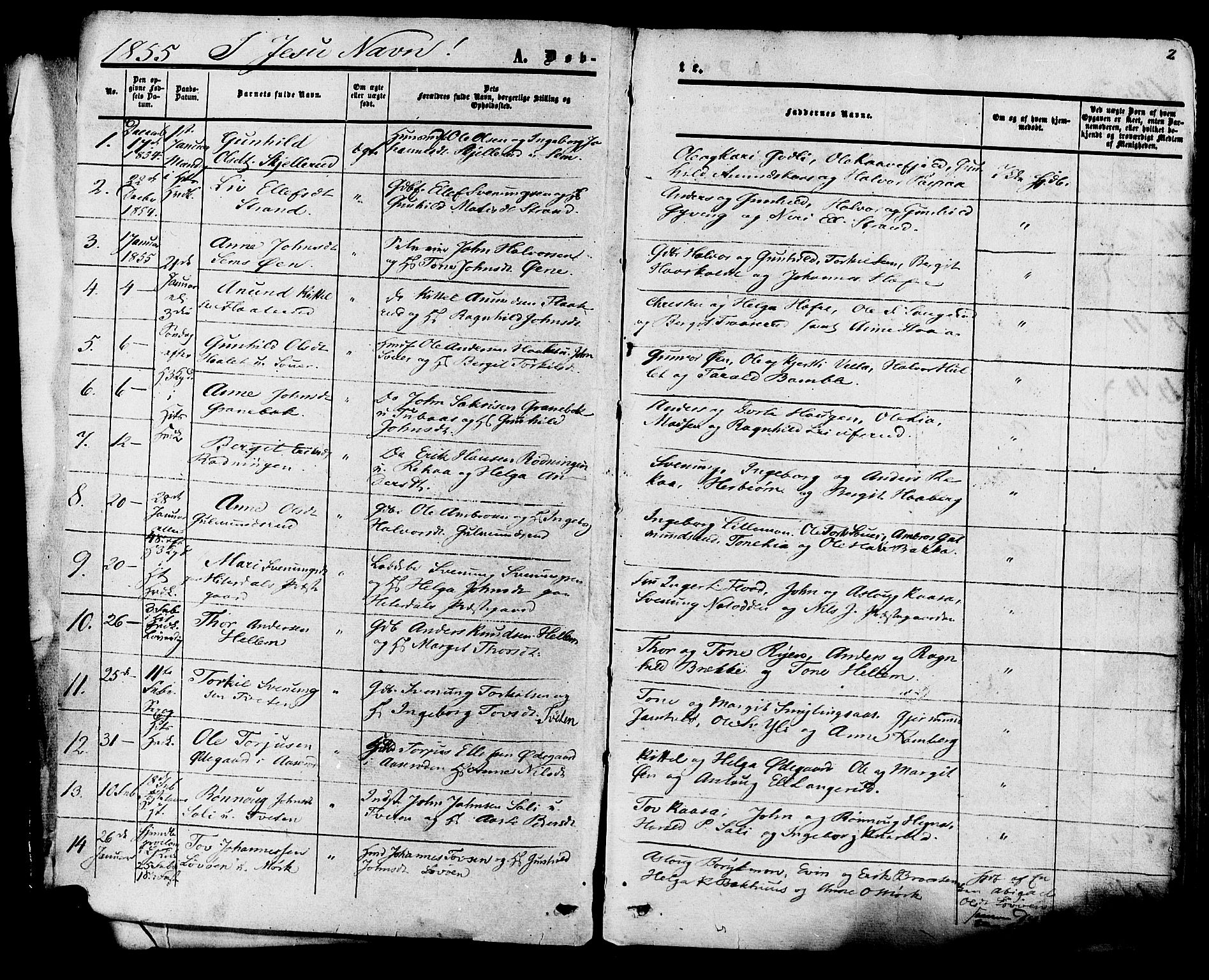 Heddal kirkebøker, AV/SAKO-A-268/F/Fa/L0007: Parish register (official) no. I 7, 1855-1877, p. 2