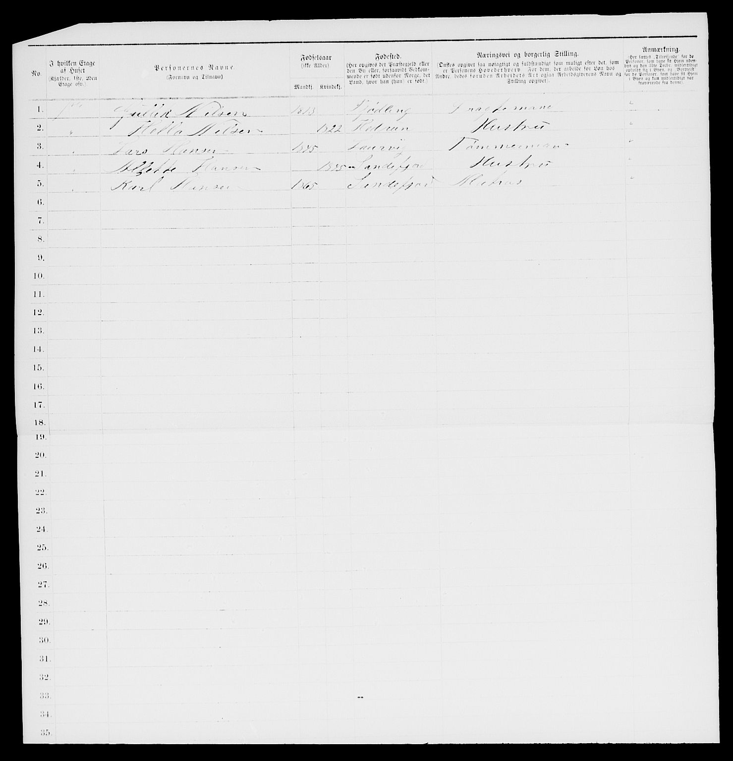 SAKO, 1885 census for 0706 Sandefjord, 1885, p. 1