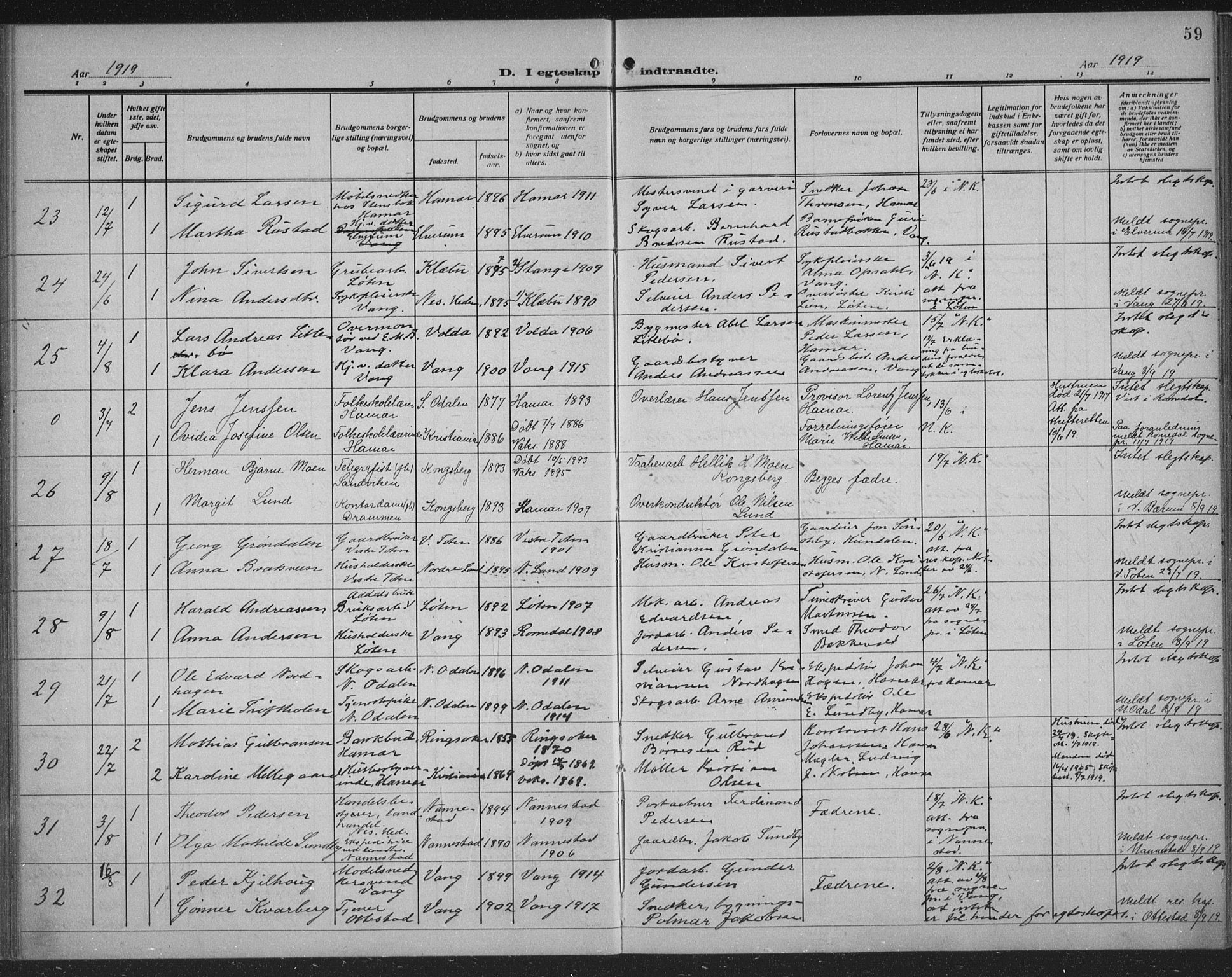 Hamar prestekontor, AV/SAH-DOMPH-002/H/Ha/Haa/L0003: Parish register (official) no. 3, 1913-1930, p. 59