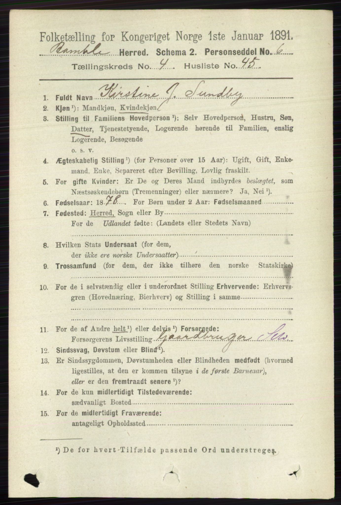 RA, 1891 census for 0814 Bamble, 1891, p. 2006