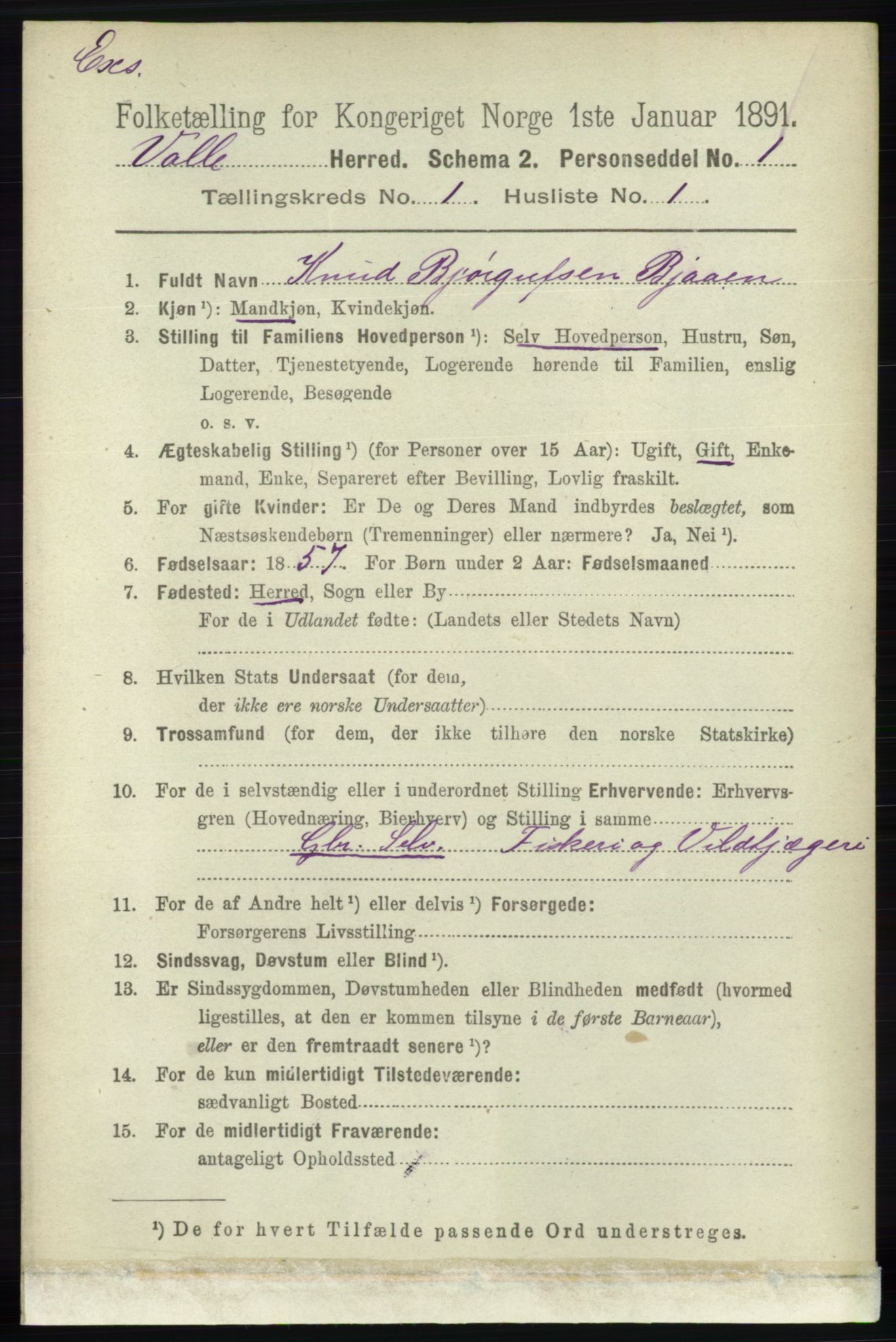 RA, Census 1891 for Nedenes amt: Gjenparter av personsedler for beslektede ektefeller, menn, 1891, p. 1045