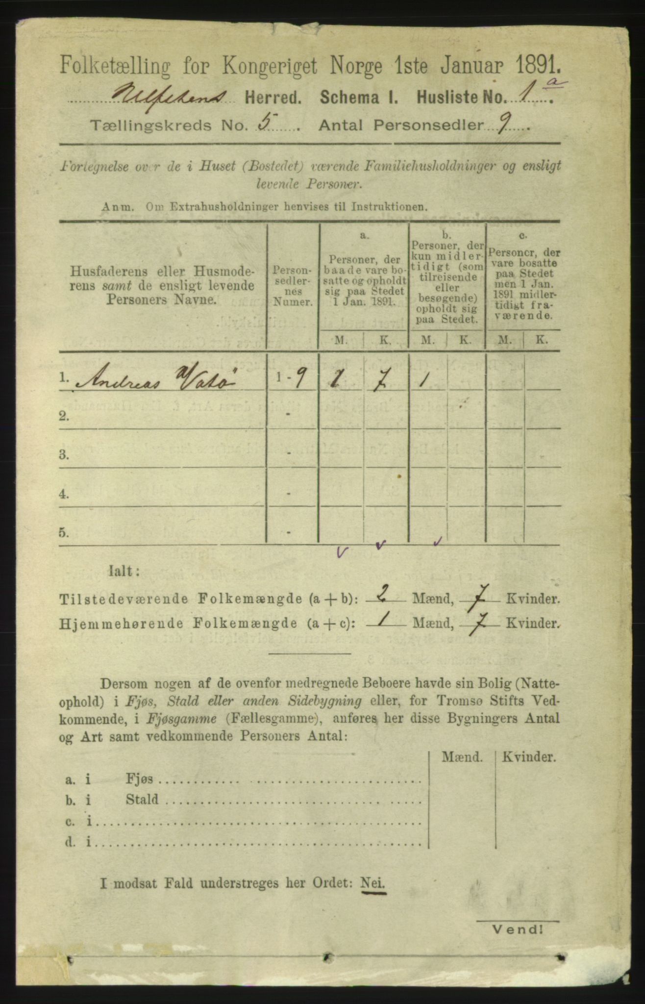 RA, 1891 census for 1516 Ulstein, 1891, p. 1191