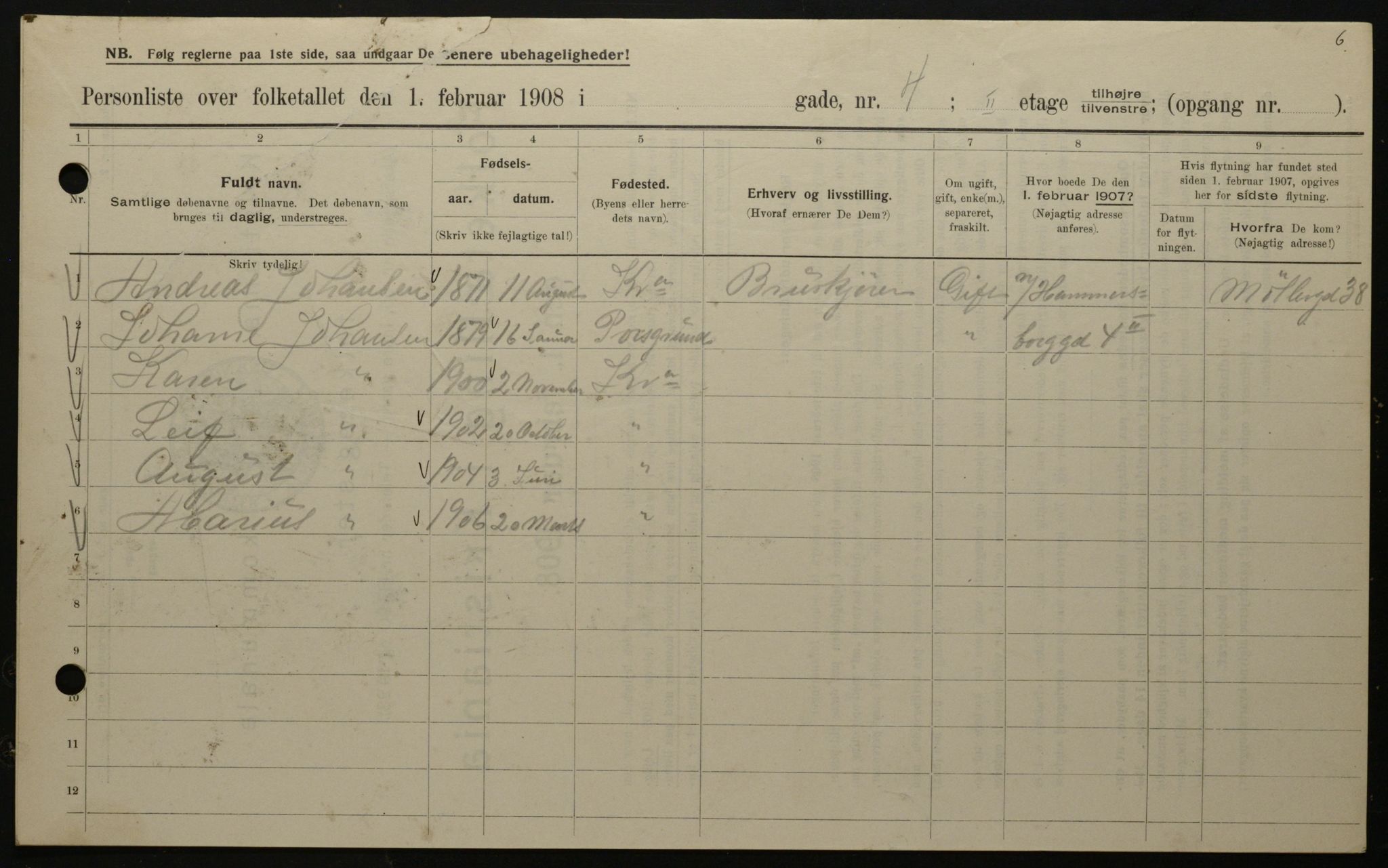 OBA, Municipal Census 1908 for Kristiania, 1908, p. 62038