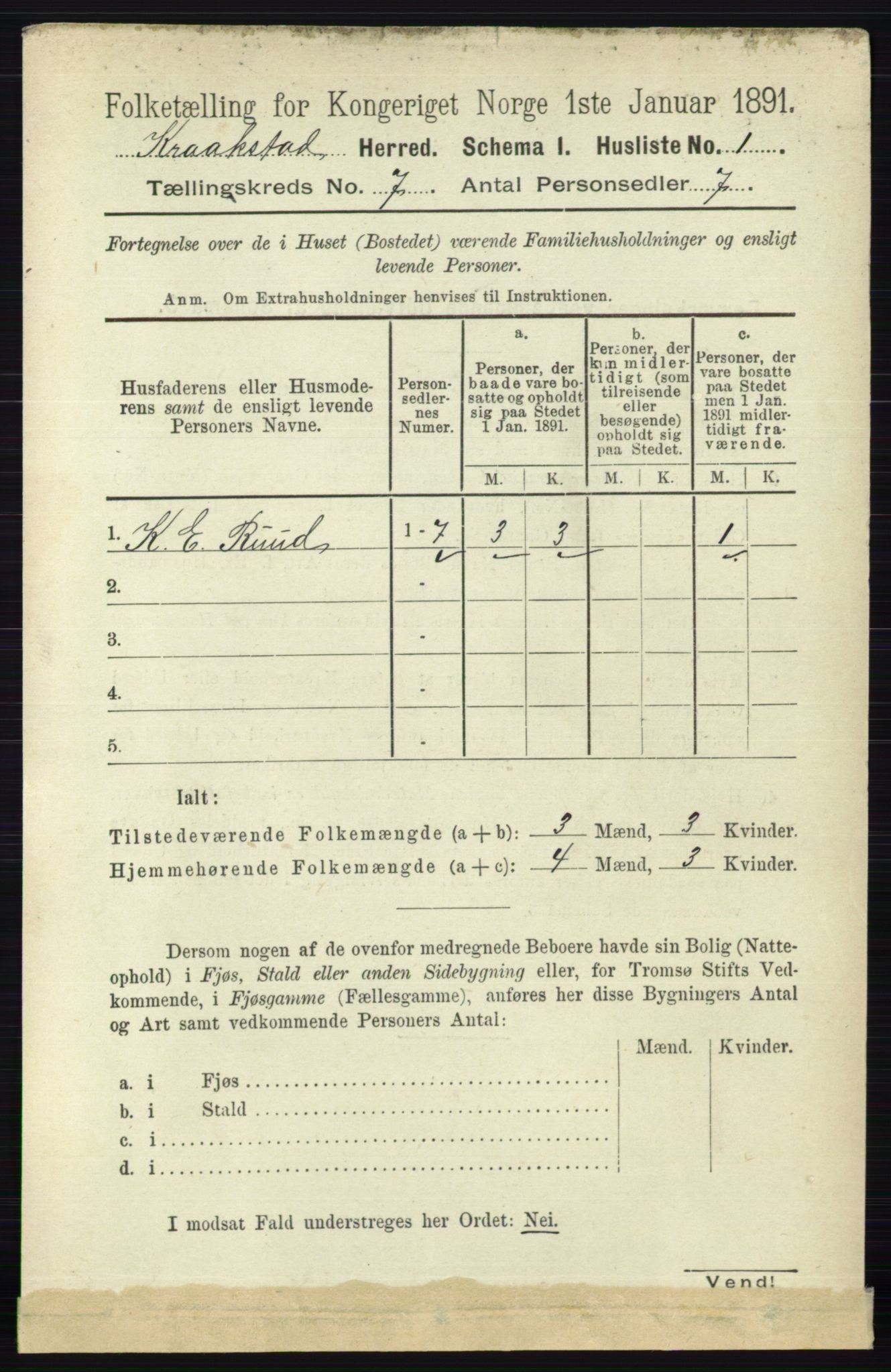 RA, 1891 census for 0212 Kråkstad, 1891, p. 3286