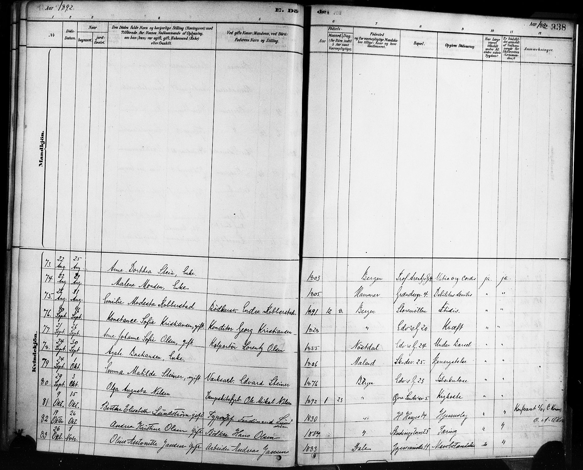 Sandviken Sokneprestembete, SAB/A-77601/H/Ha/L0002: Parish register (official) no. A 2, 1878-1896, p. 338