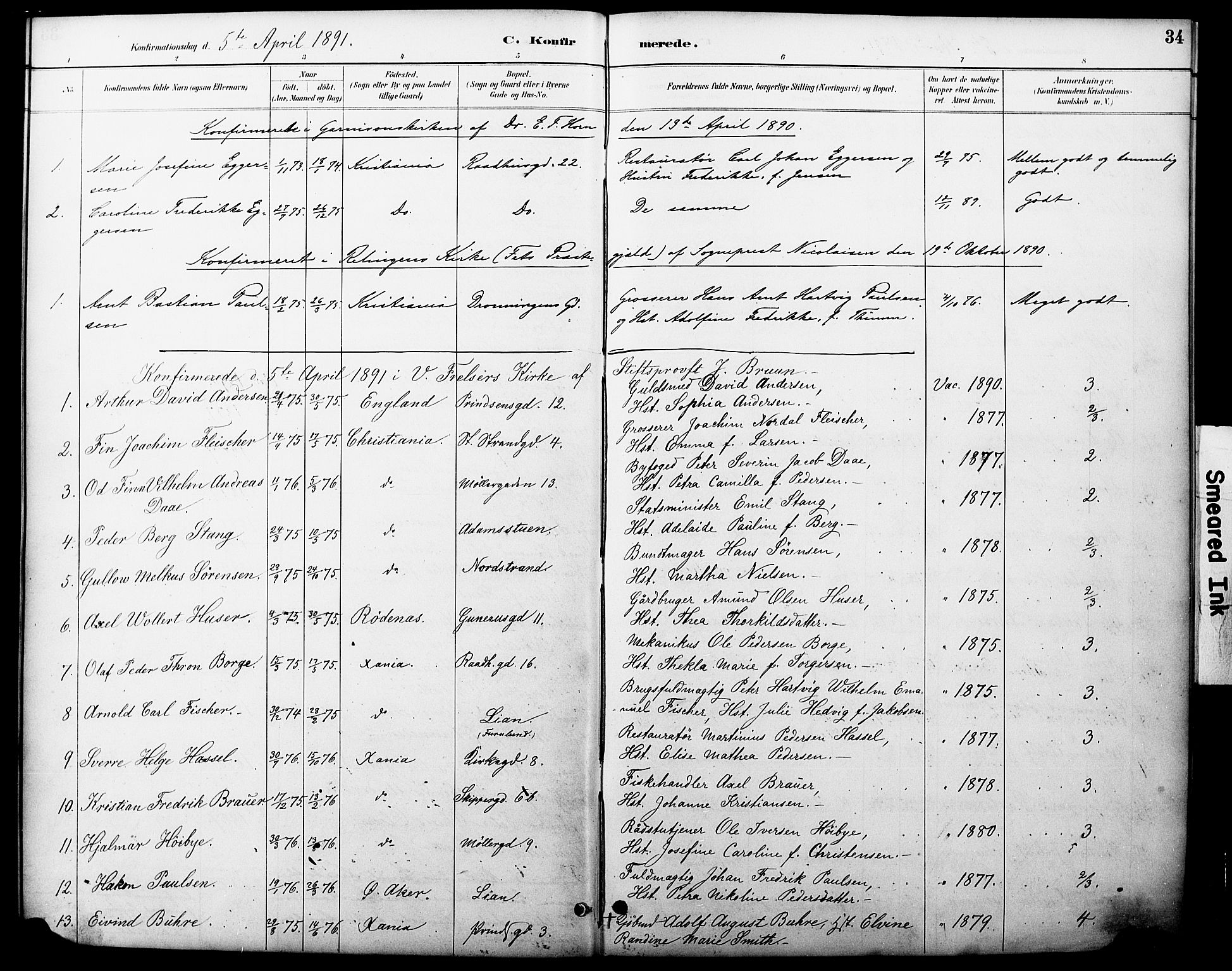 Oslo domkirke Kirkebøker, AV/SAO-A-10752/F/Fa/L0030: Parish register (official) no. 30, 1887-1918, p. 34
