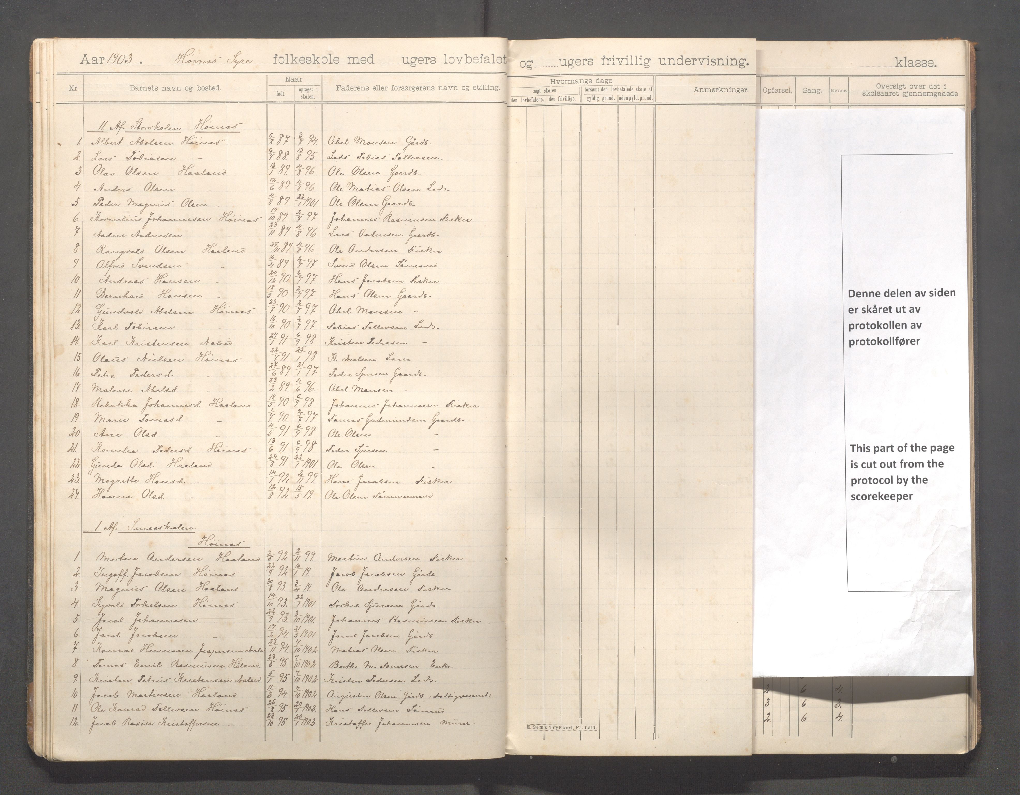 Skudenes kommune - Syre - Høynes skole, IKAR/A-307/H/L0006: Skoleprotokoll - Syre - Høynes 3.-5.kl., 1900-1916, p. 21