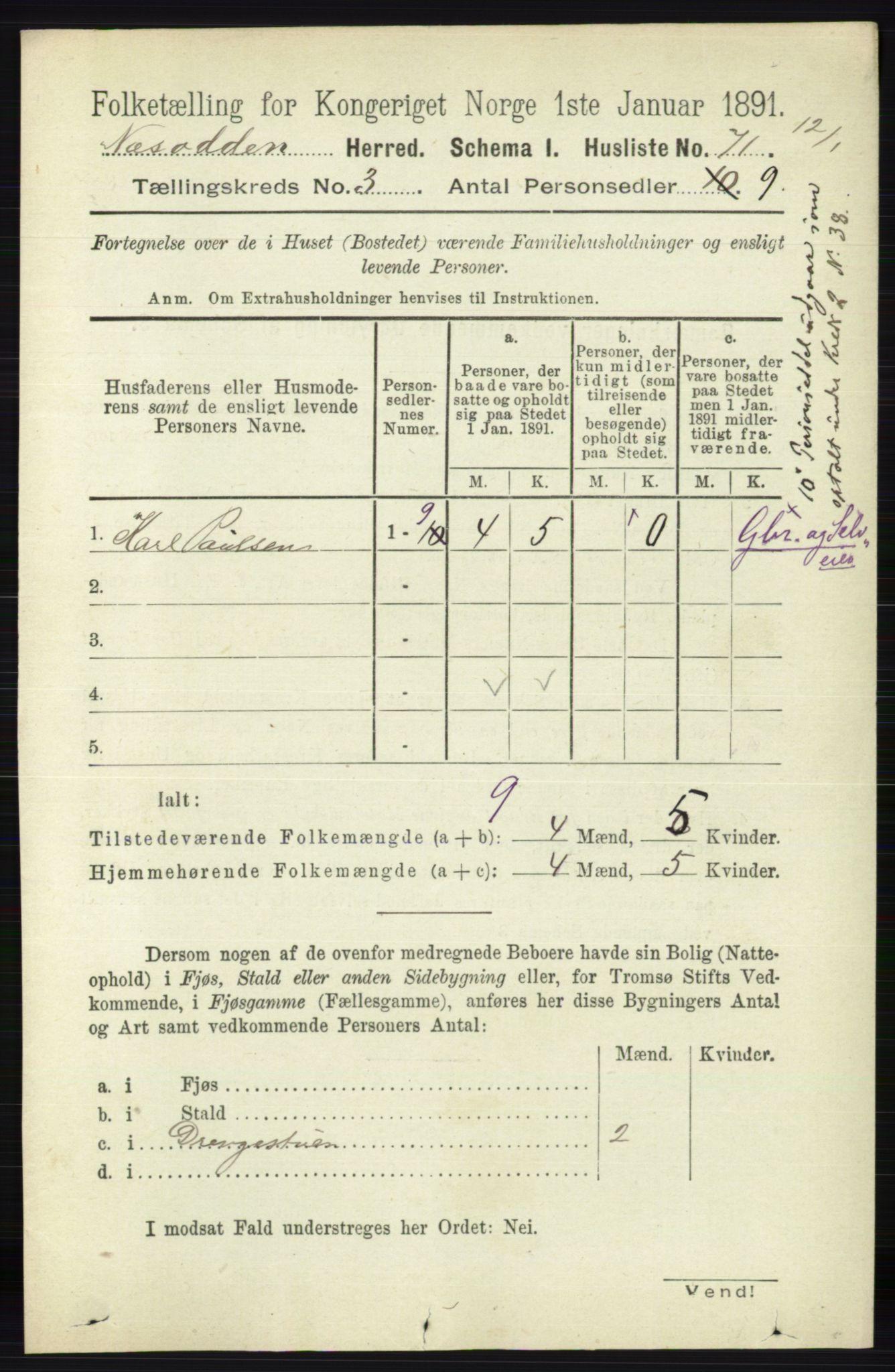 RA, 1891 census for 0216 Nesodden, 1891, p. 1036