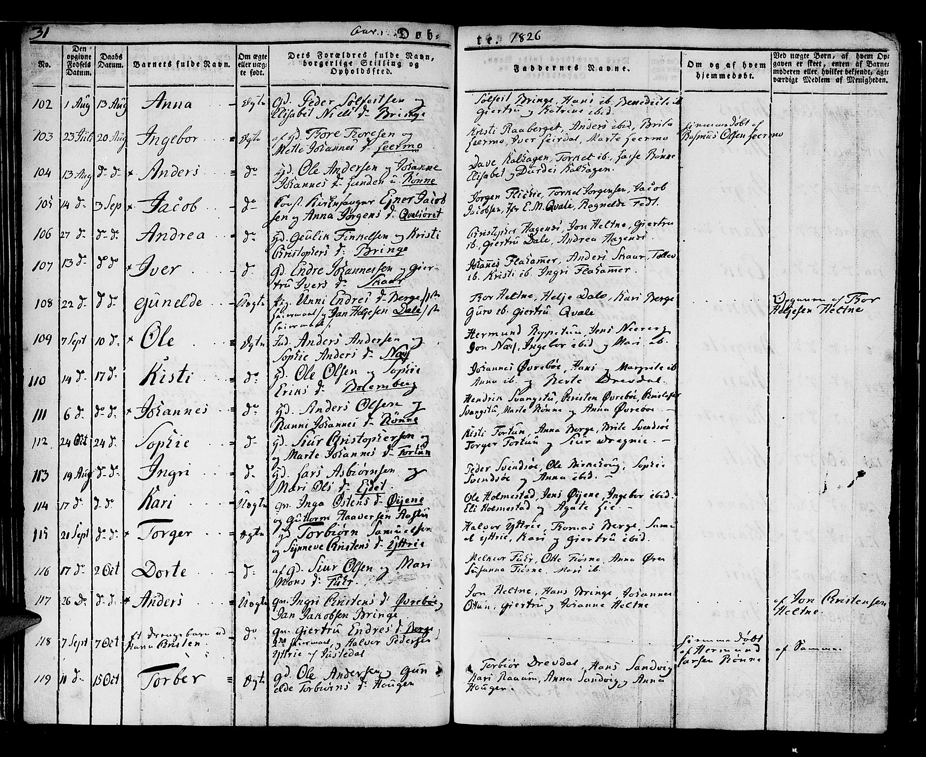 Luster sokneprestembete, SAB/A-81101/H/Haa/Haaa/L0004: Parish register (official) no. A 4, 1821-1832, p. 31