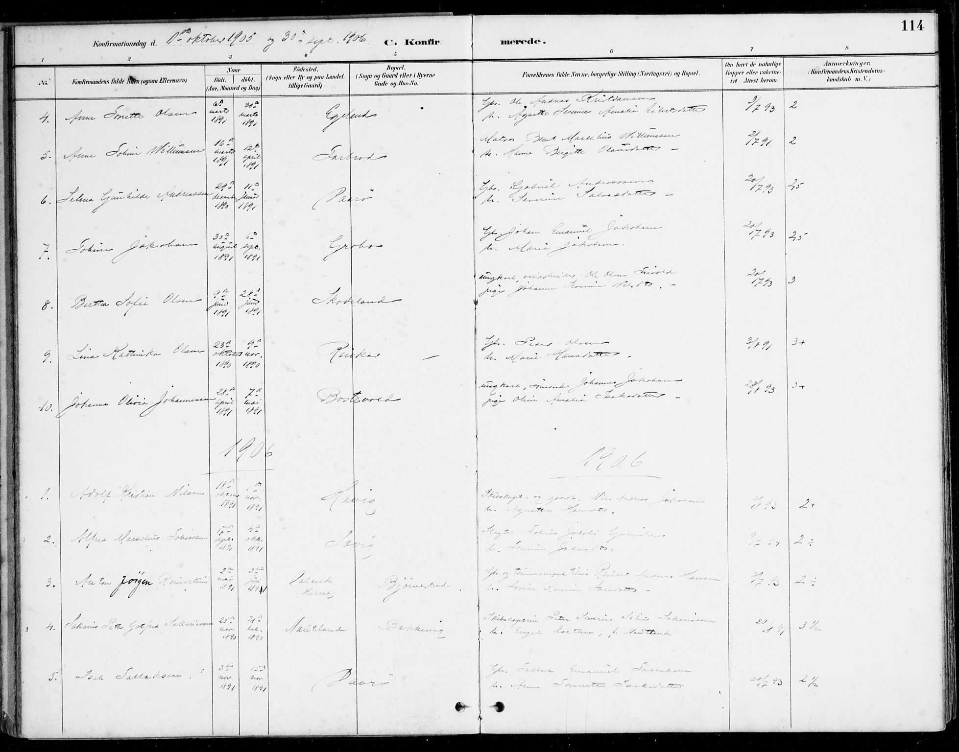 Herad sokneprestkontor, SAK/1111-0018/F/Fa/Fab/L0005: Parish register (official) no. A 5, 1886-1913, p. 114