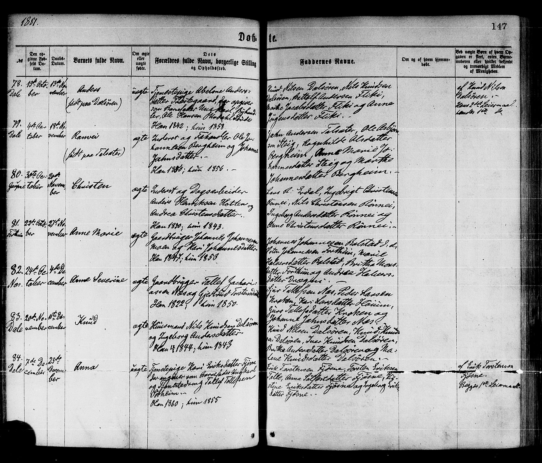 Luster sokneprestembete, AV/SAB-A-81101/H/Haa/Haaa/L0010: Parish register (official) no. A 10, 1871-1886, p. 147