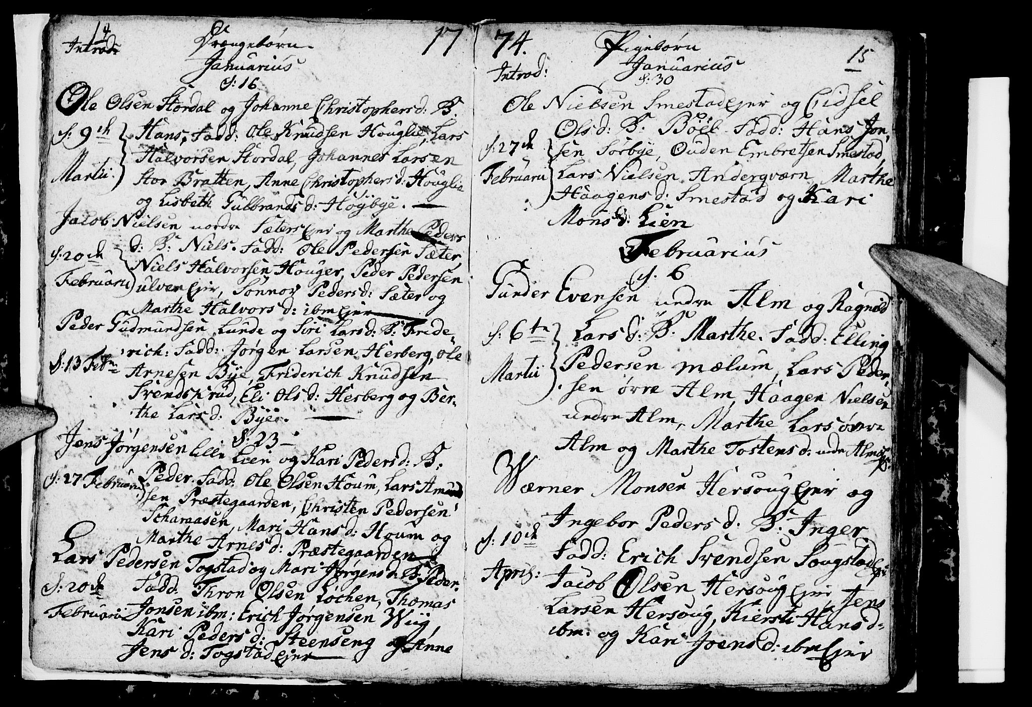 Ringsaker prestekontor, AV/SAH-PREST-014/I/Ia/L0005/0001: Parish register draft no. 5.1, 1773-1775, p. 14-15