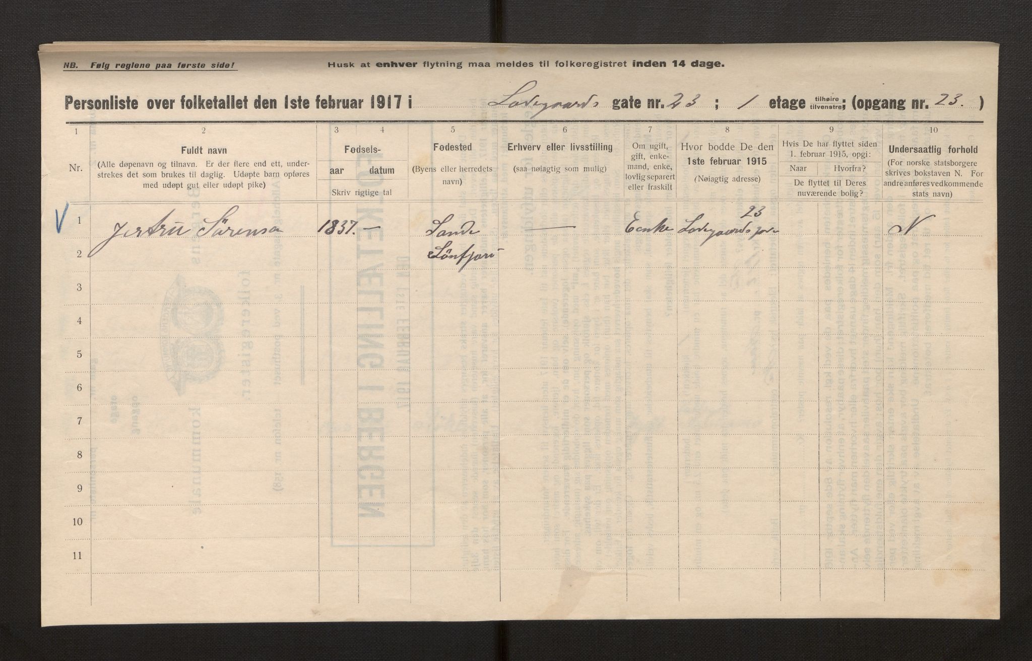 SAB, Municipal Census 1917 for Bergen, 1917, p. 20514