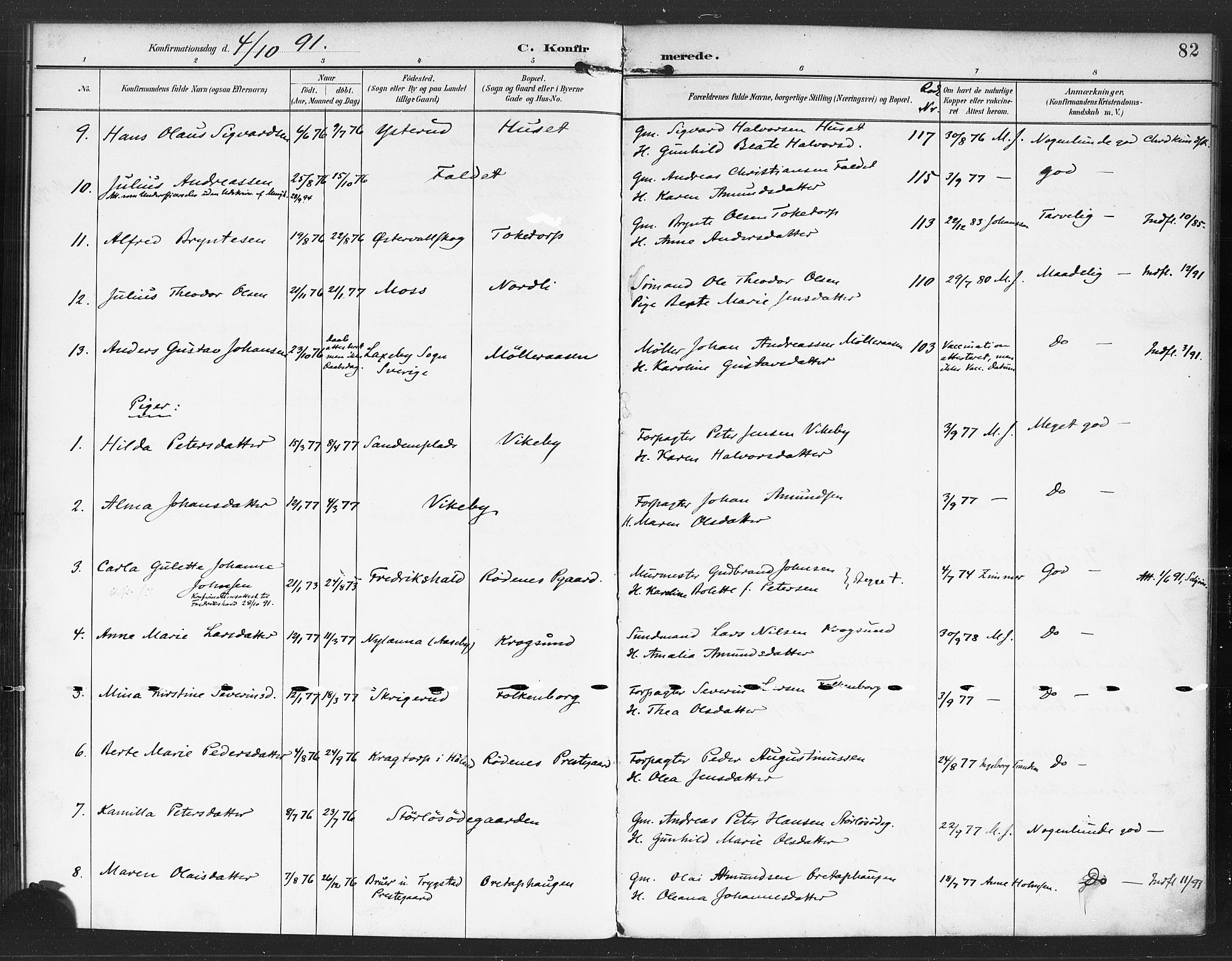 Rødenes prestekontor Kirkebøker, AV/SAO-A-2005/F/Fa/L0010: Parish register (official) no. I 10, 1890-1900, p. 82