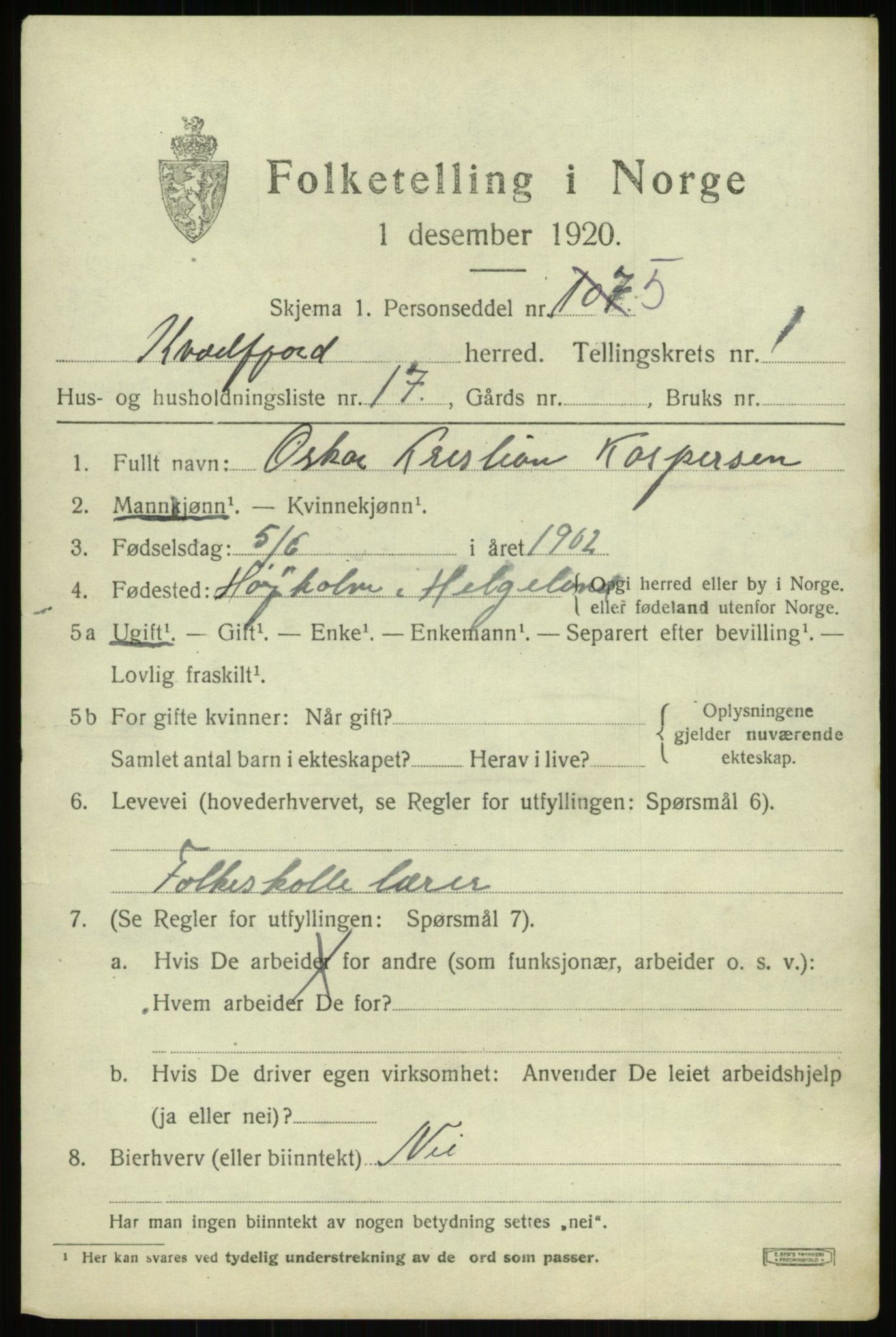 SATØ, 1920 census for Kvæfjord, 1920, p. 1387