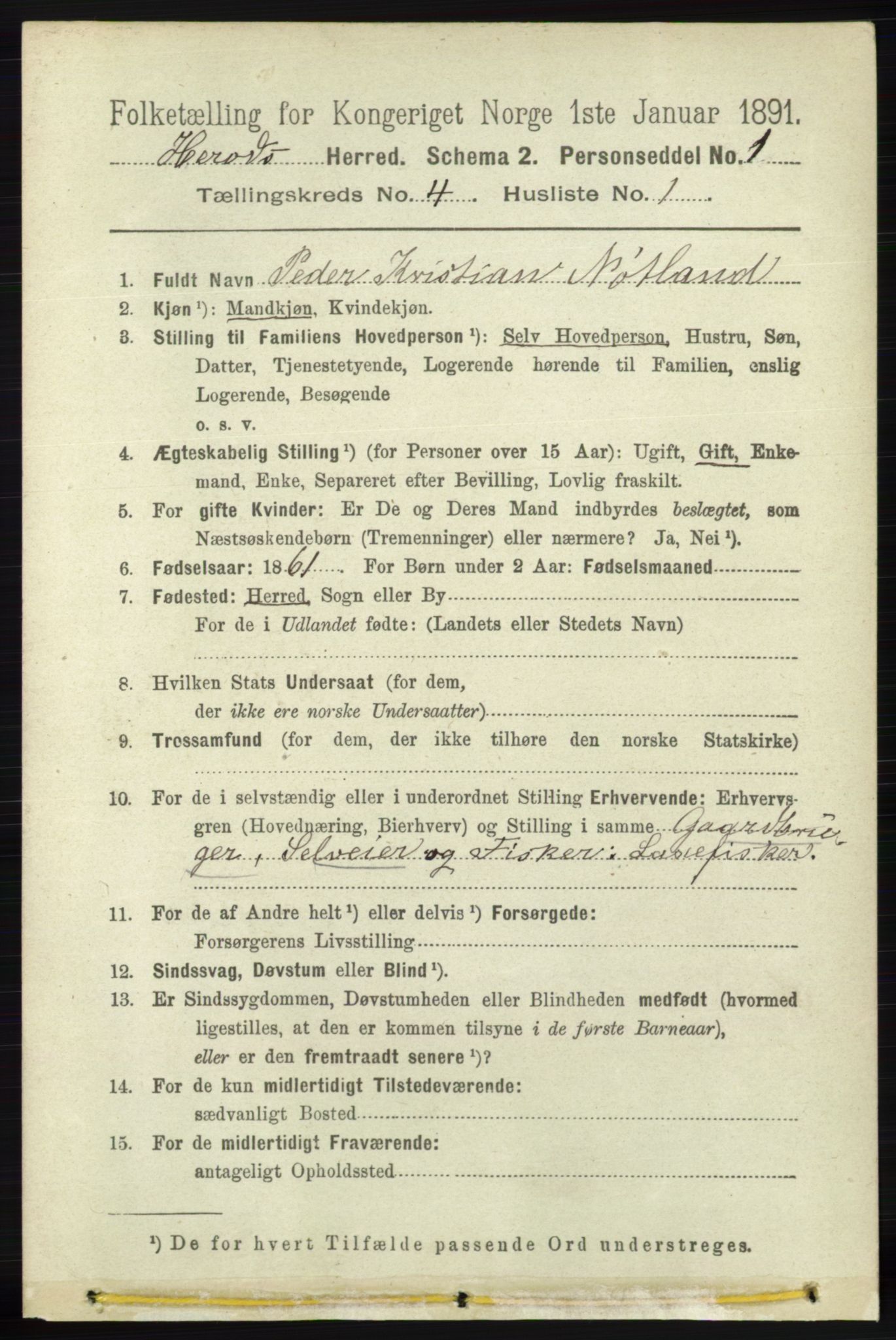 RA, 1891 census for 1039 Herad, 1891, p. 1419