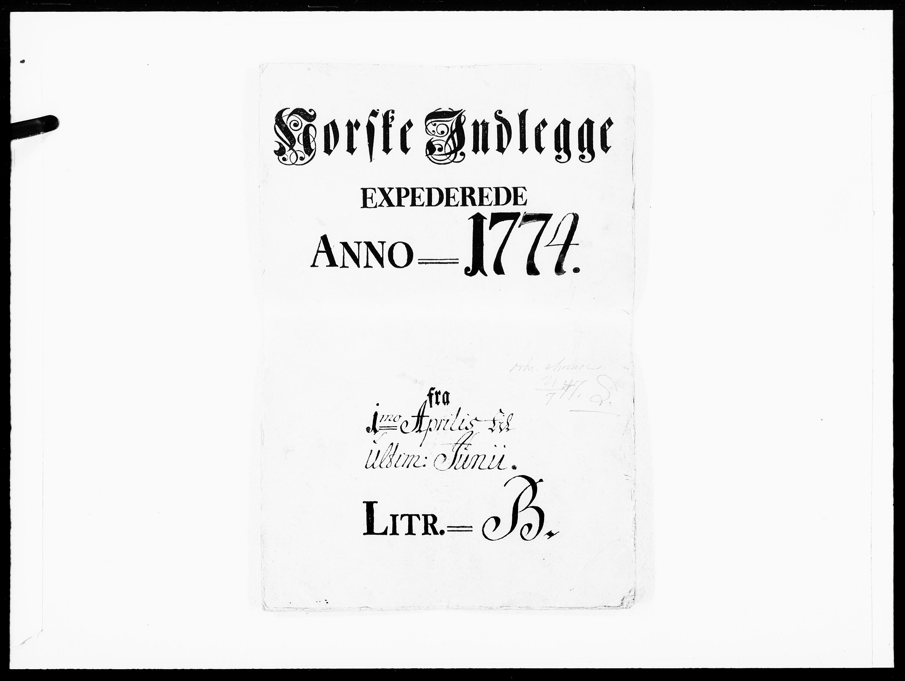 Danske Kanselli 1572-1799, RA/EA-3023/F/Fc/Fcc/Fcca/L0212: Norske innlegg 1572-1799, 1774, p. 1