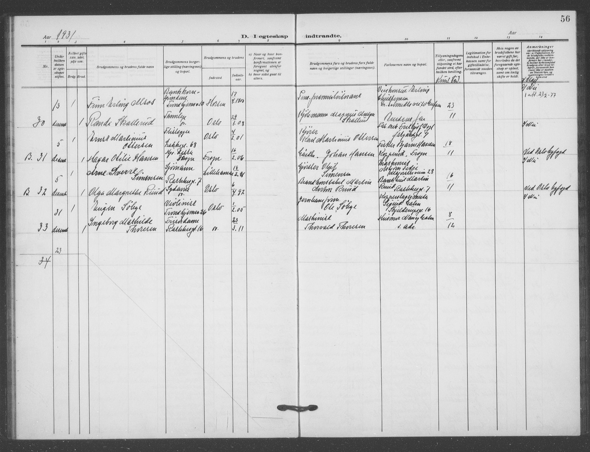 Matteus prestekontor Kirkebøker, AV/SAO-A-10870/F/Fa/L0003: Parish register (official) no. 3, 1917-1938, p. 56