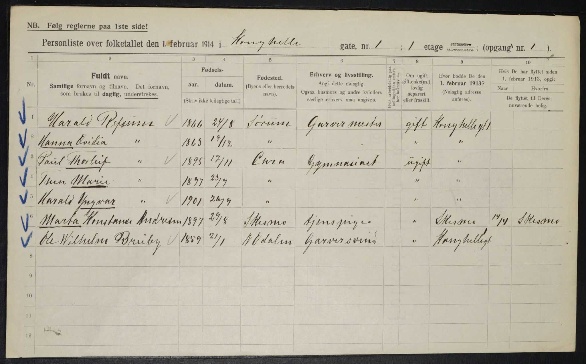 OBA, Municipal Census 1914 for Kristiania, 1914, p. 52586