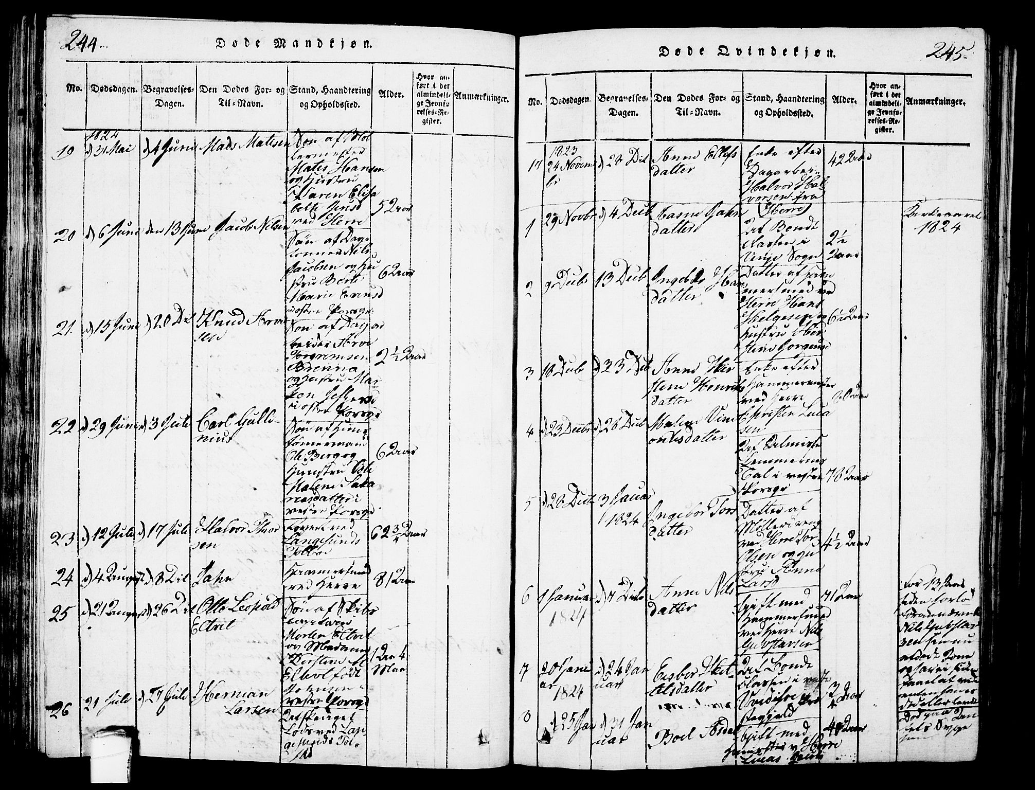 Porsgrunn kirkebøker , SAKO/A-104/G/Gb/L0001: Parish register (copy) no. II 1, 1817-1828, p. 244-245