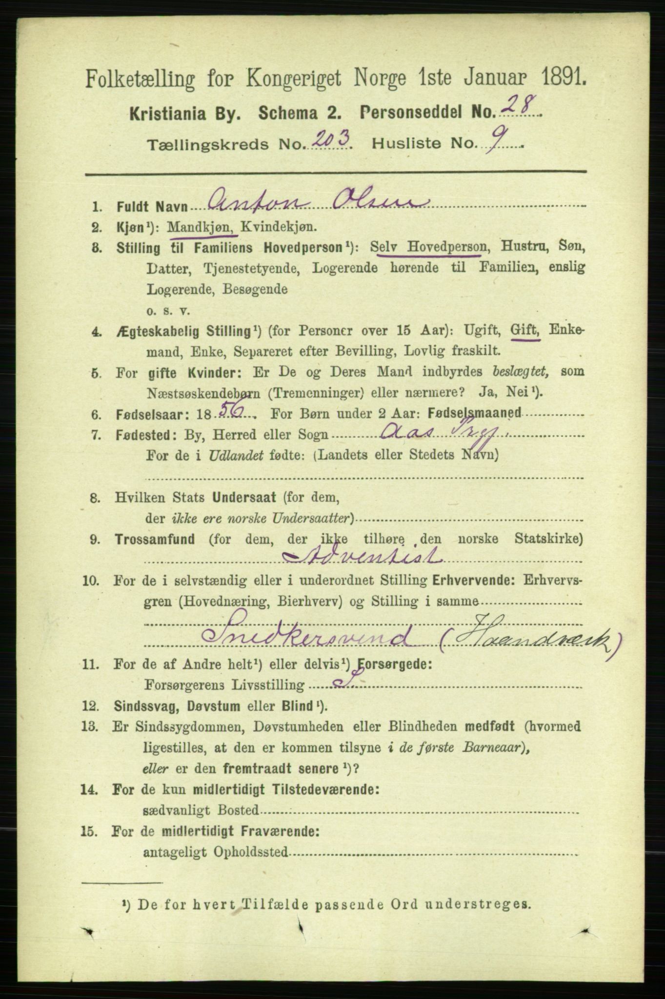 RA, 1891 census for 0301 Kristiania, 1891, p. 122222