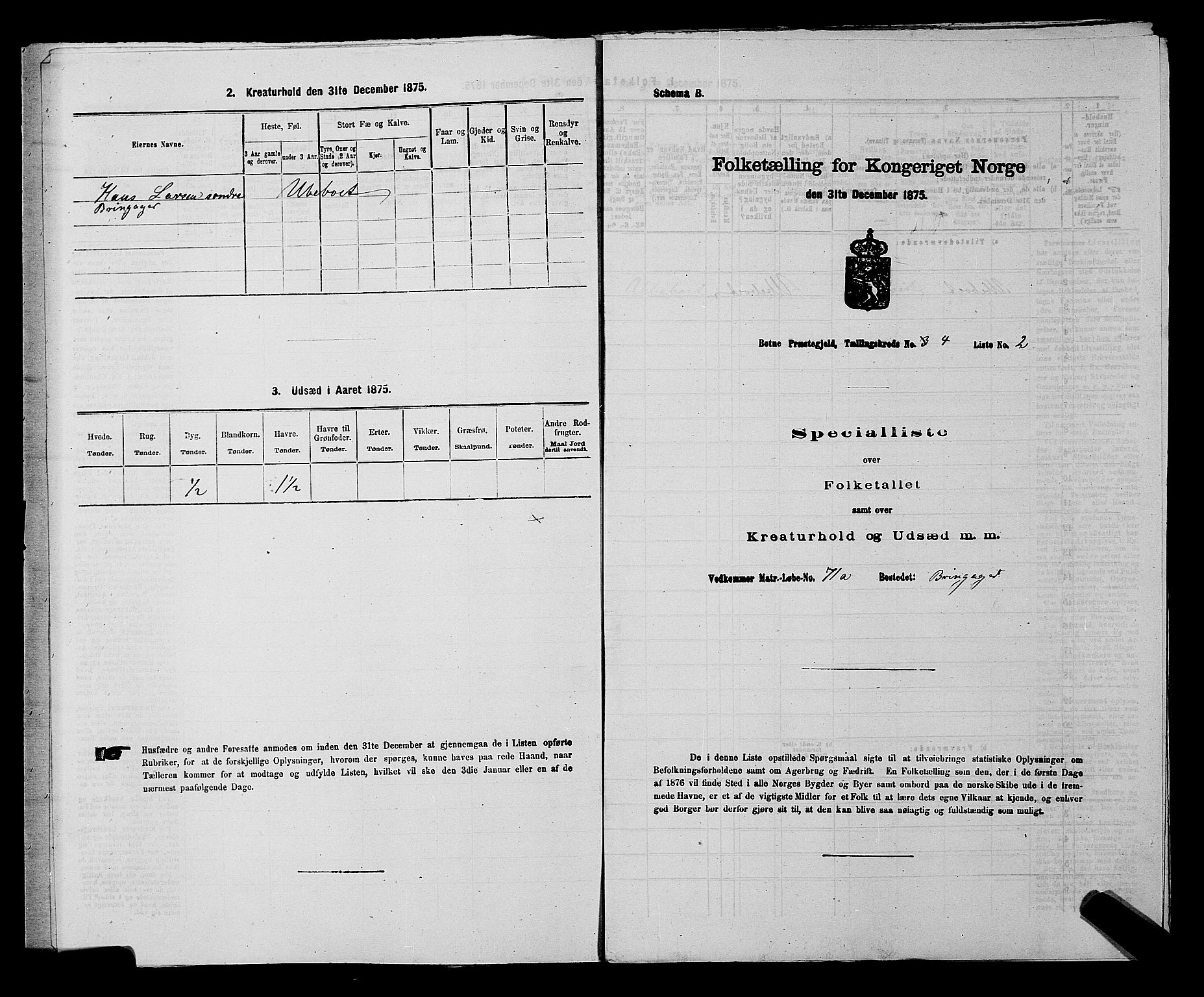 SAKO, 1875 census for 0715P Botne, 1875, p. 318